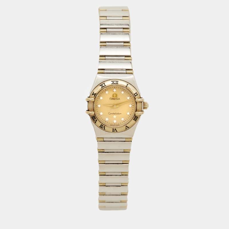 مملوكة مسبقًا Omega Constellation 1362.15.00 Champagne Dial Diamond 18K Yellow Gold Stainless Steel Women's Wristwatch 22.50 mm