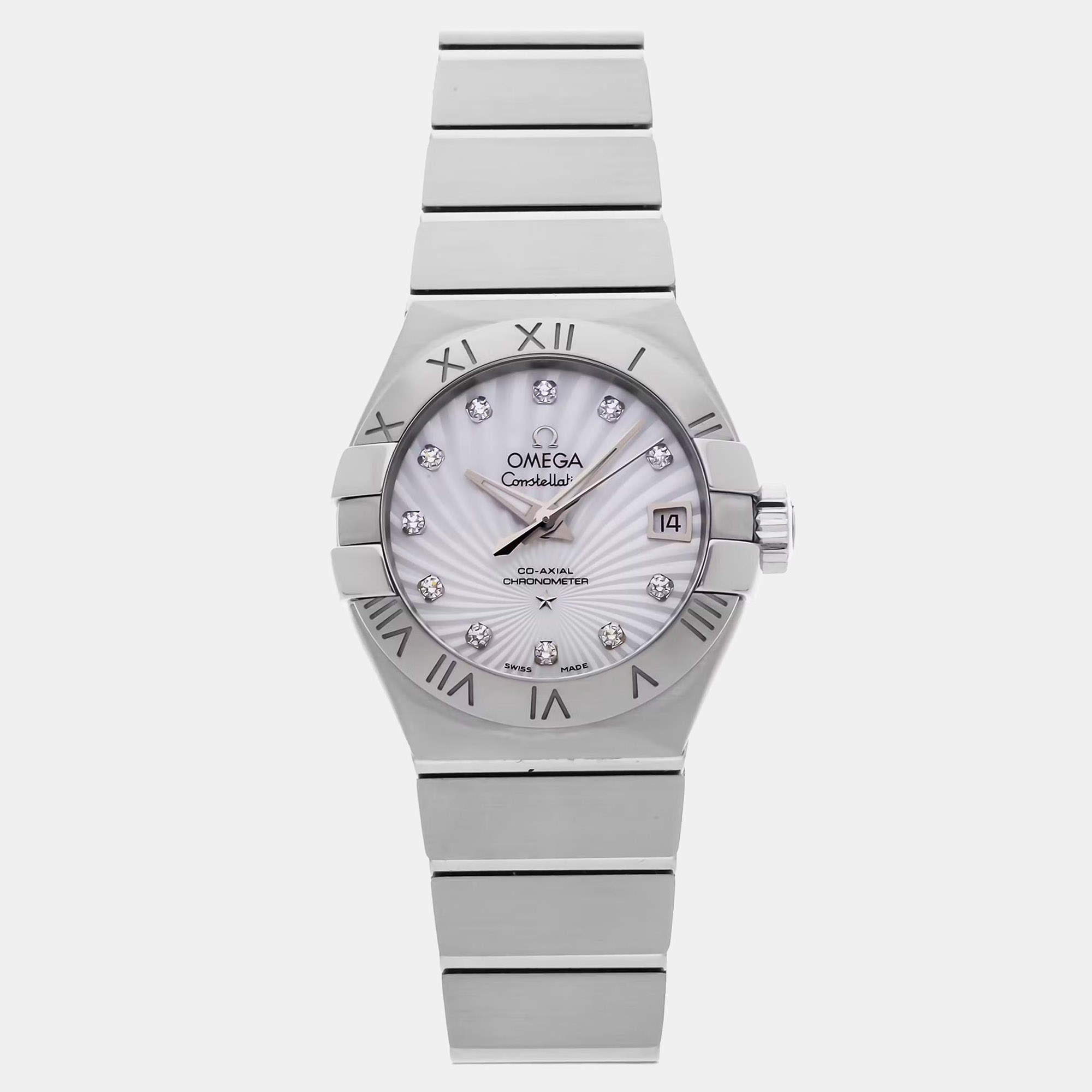 Pre Owned Omega Constellation 123.10.27.20.55.001 White Stainless Steel, Diamond, Mother Of Pearl Automatic Women's Wristwatch 27mm