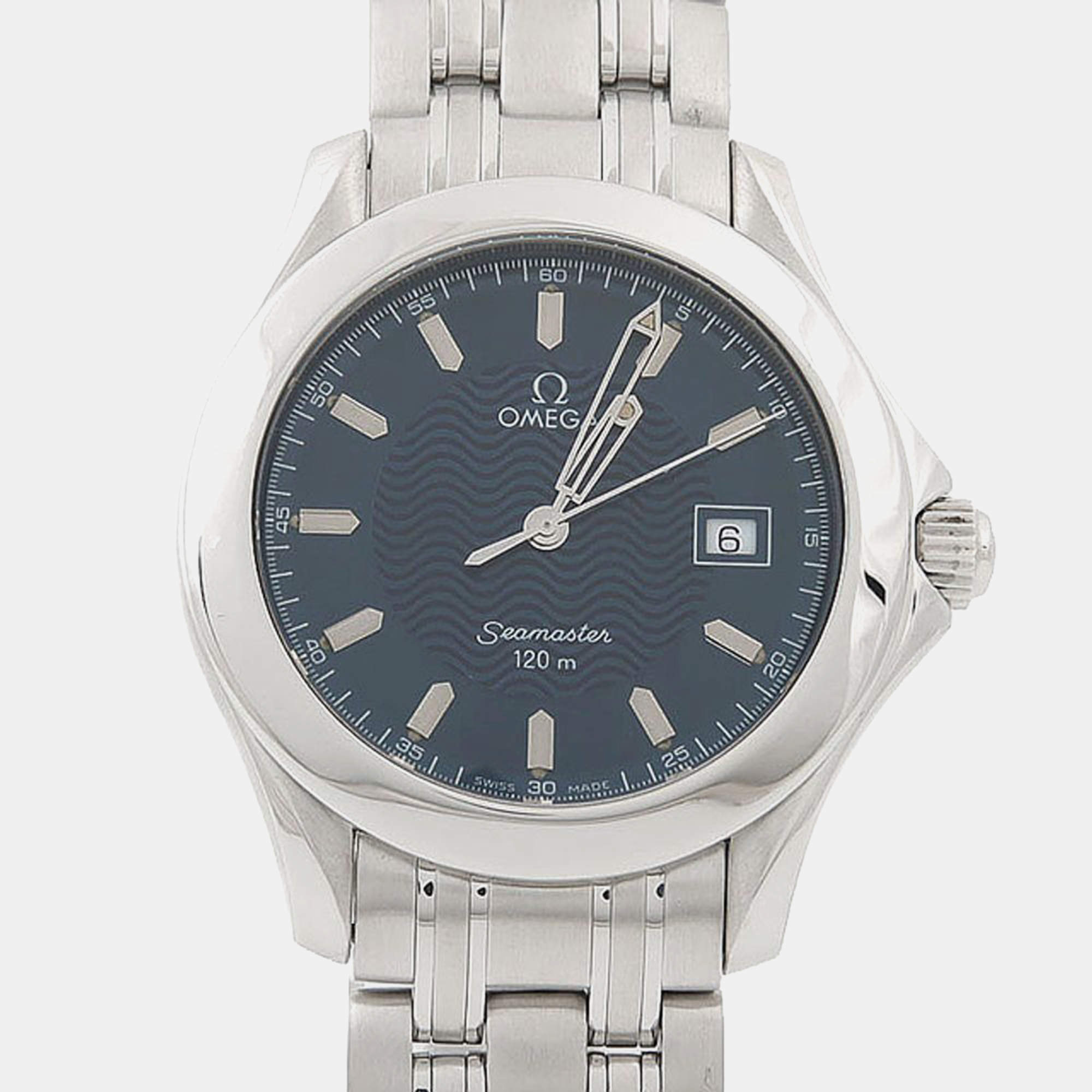 Pre Owned Omega Seamaster 2511.81 Blue Stainless Steel Quartz Women's Wristwatch 36.5mm