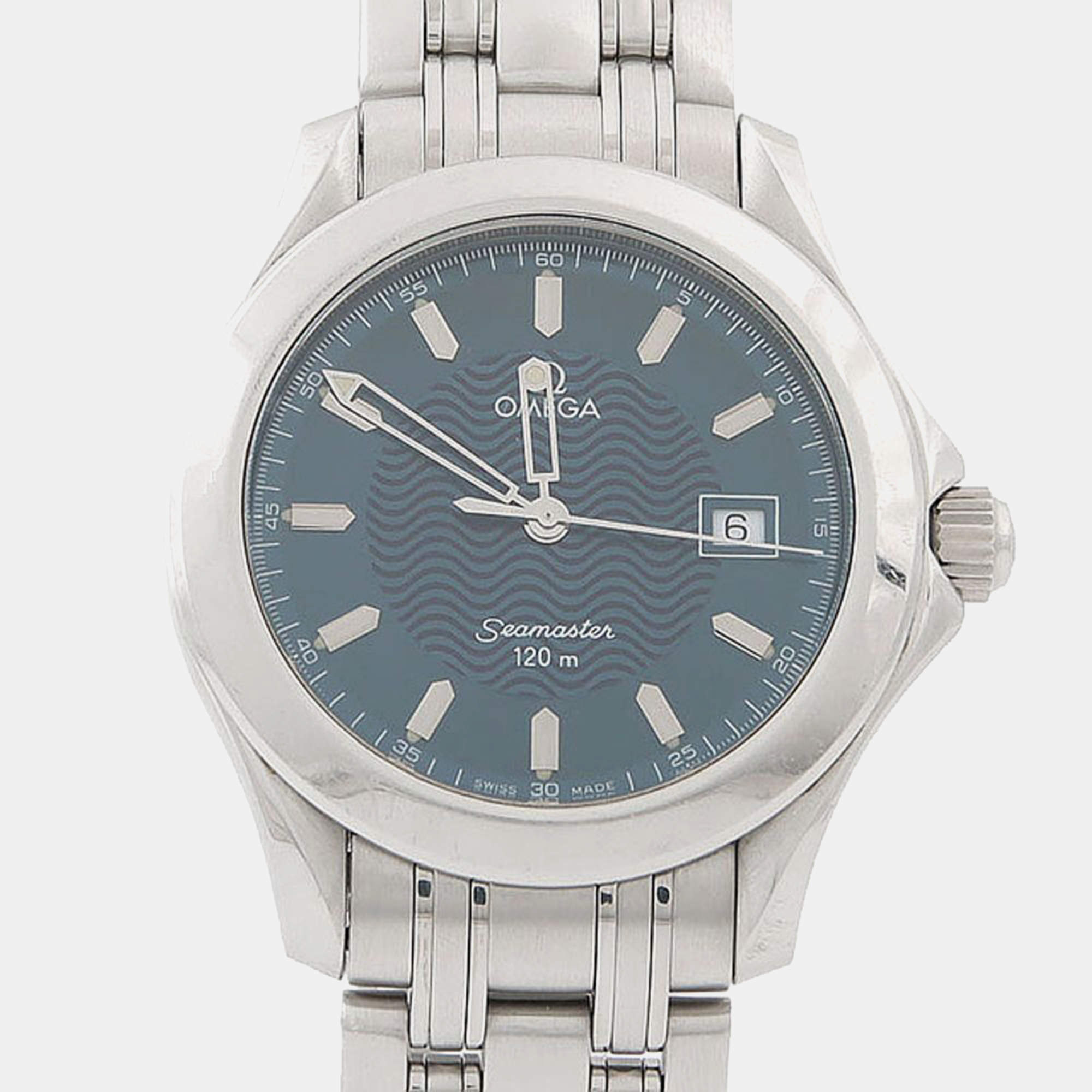 Pre Owned Omega Seamaster 2511.81 Blue Stainless Steel Quartz Women's Wristwatch 36.5mm