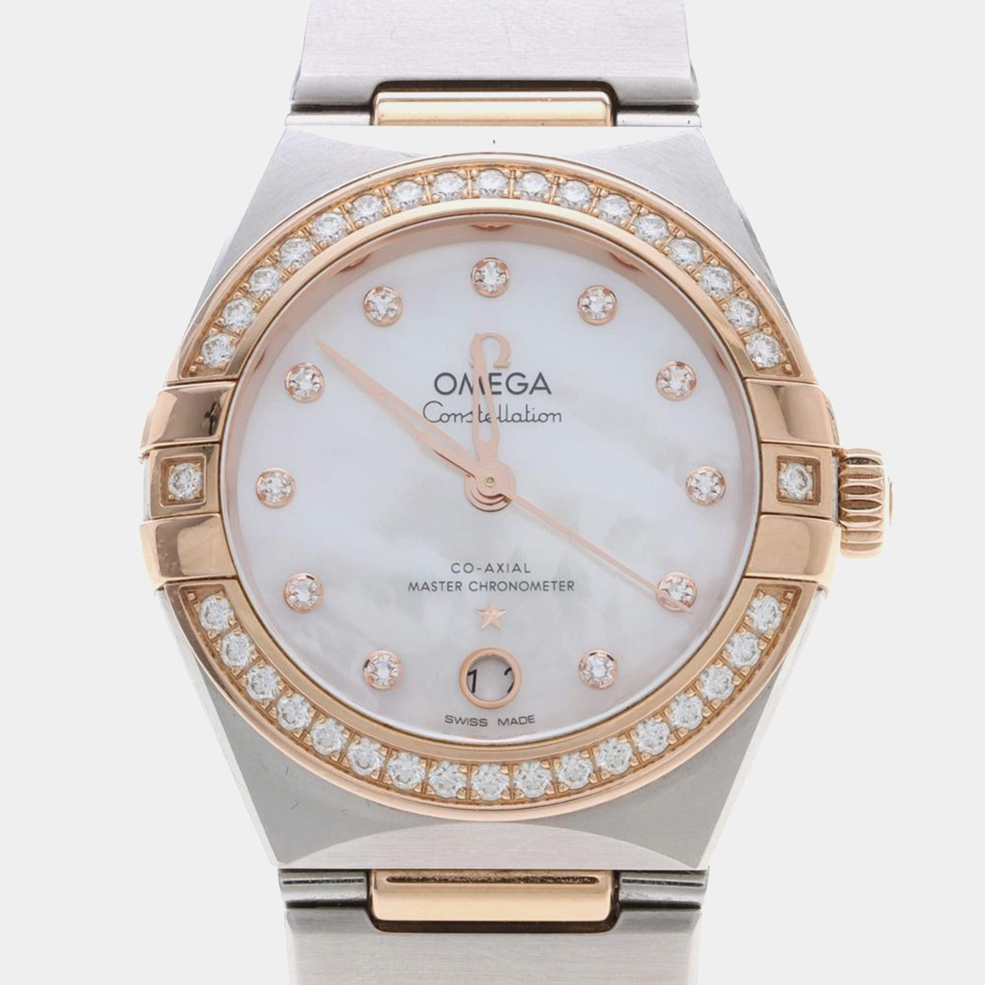 Pre Owned Omega Constellation 131.25.29 White 18K Rose Gold, Stainless Steel, Diamond, Mother Of Pearl Automatic Women's Watches 29mm