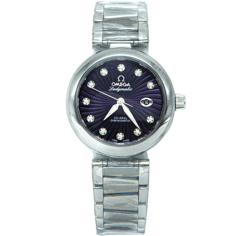 Omega Purple Stainless Steel Deville Ladymatic Diamond Women's Watch 34MM