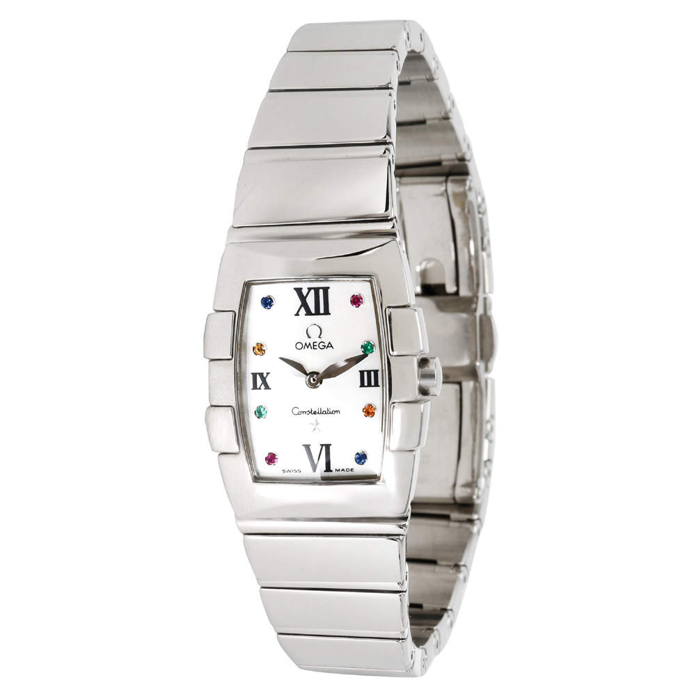 Pre Owned Omega White Stainless Steel Sapphire Quadrella 1584.79.00 Women's Wristwatch 19MM