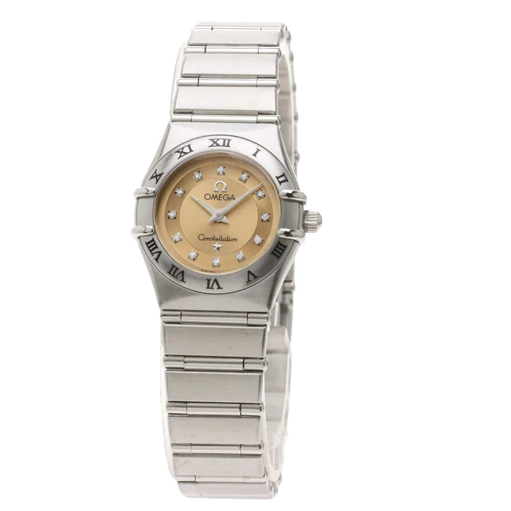 Pre Owned Omega Pink Stainless Steel Diamond Cindy Crawford Constellation 1564.65 Women's Wristwatch 23.5 mm