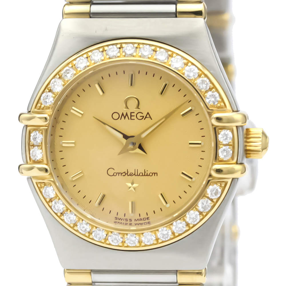 Omega Champagne Diamonds 18K Yellow Gold And Stainless Steel Constellation 1367.10 Women's Wristwatch 22 MM