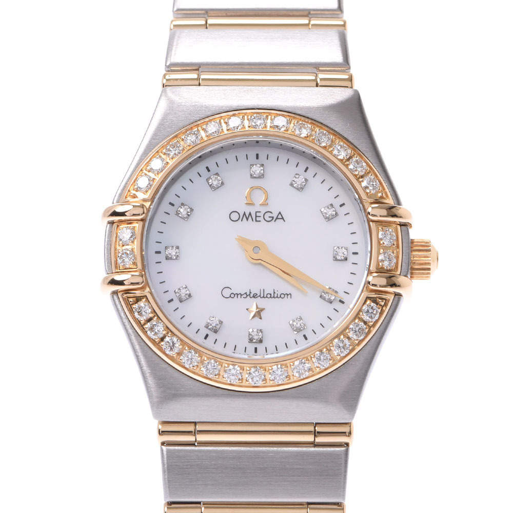 Pre Owned Omega MOP Diamond 18K Yellow Gold And Stainless Steel Constellation 1267.75 Quartz Women's Wristwatch 22 MM