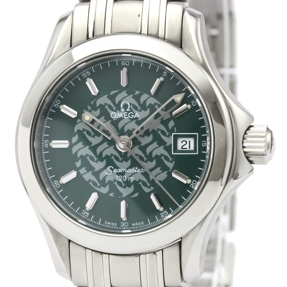 Pre Owned Omega Green Stainless Steel Seamaster 120M Jacques Mayol 2586.70 Women's Wristwatch 26 MM