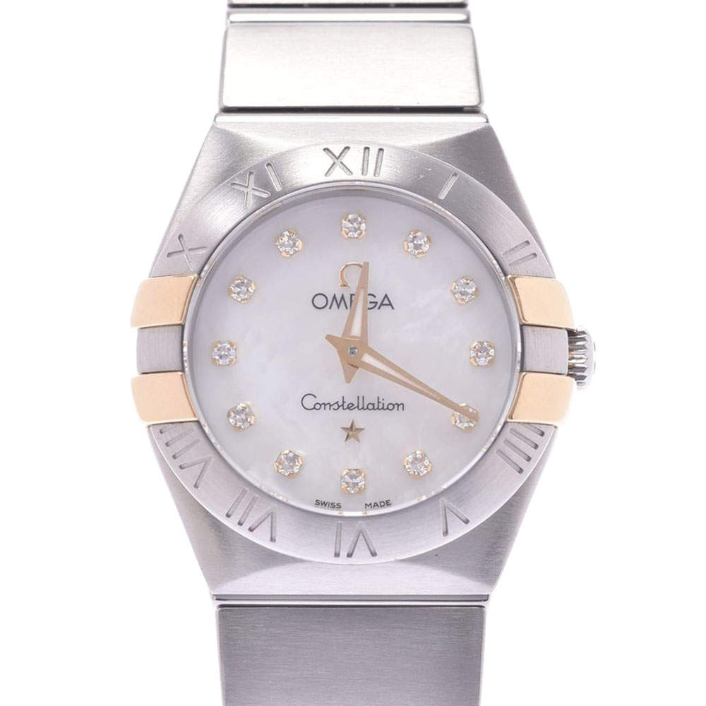 Omega MOP Diamonds 18k Yellow Gold And Stainless Steel Constellation 123.20.24.60.55.006 Women's Wristwatch 24 MM