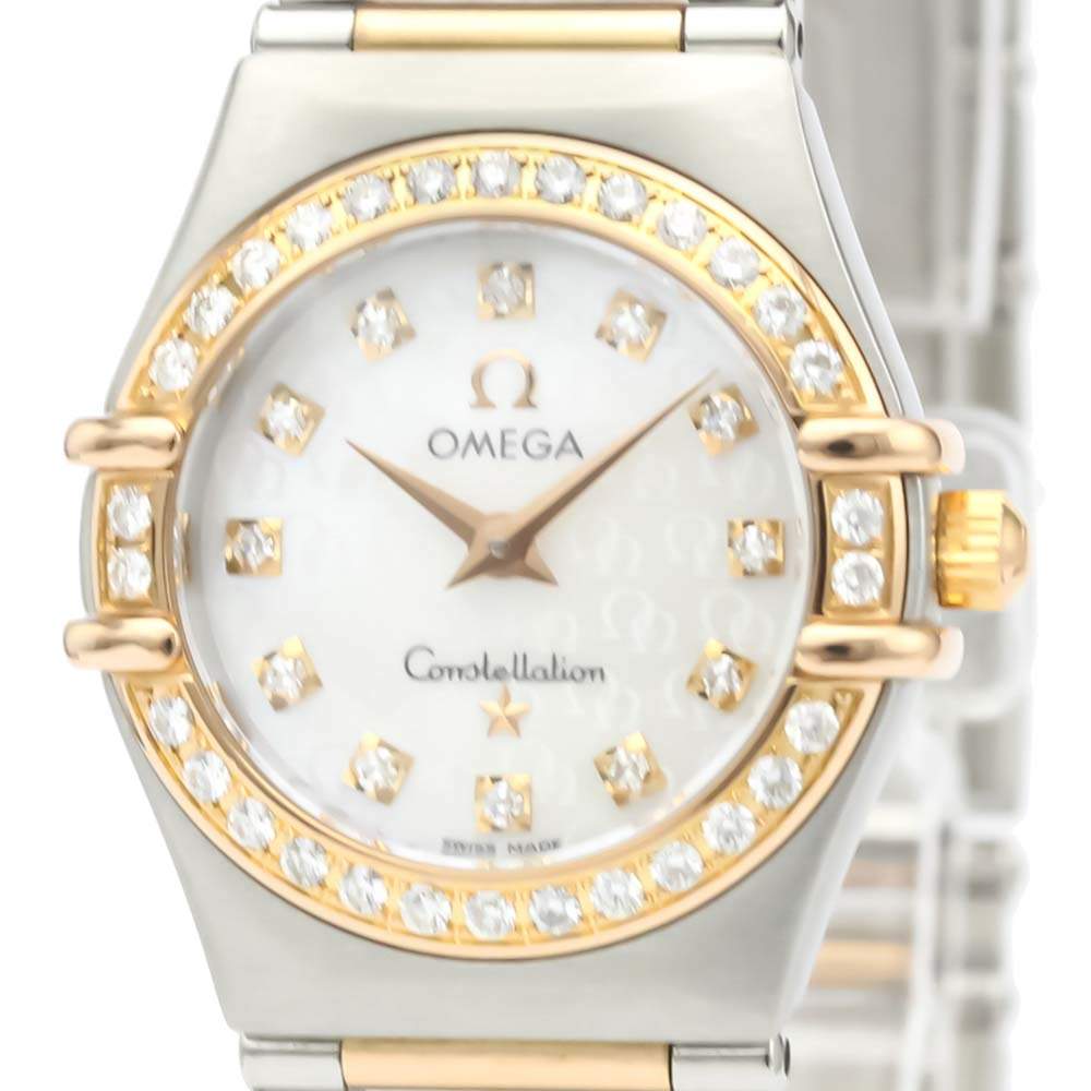 Pre Owned Omega MOP Diamonds 18K Rose Gold And Stainless Steel Constellation Quartz 1360.75 Women's Wristwatch 26 MM