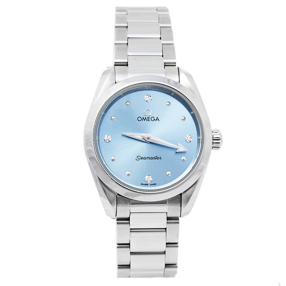 Omega Blue Diamonds Stainless Steel Seamaster Aqua Terra 220.10.28.60.53.001 Women's Wristwatch 28 mm