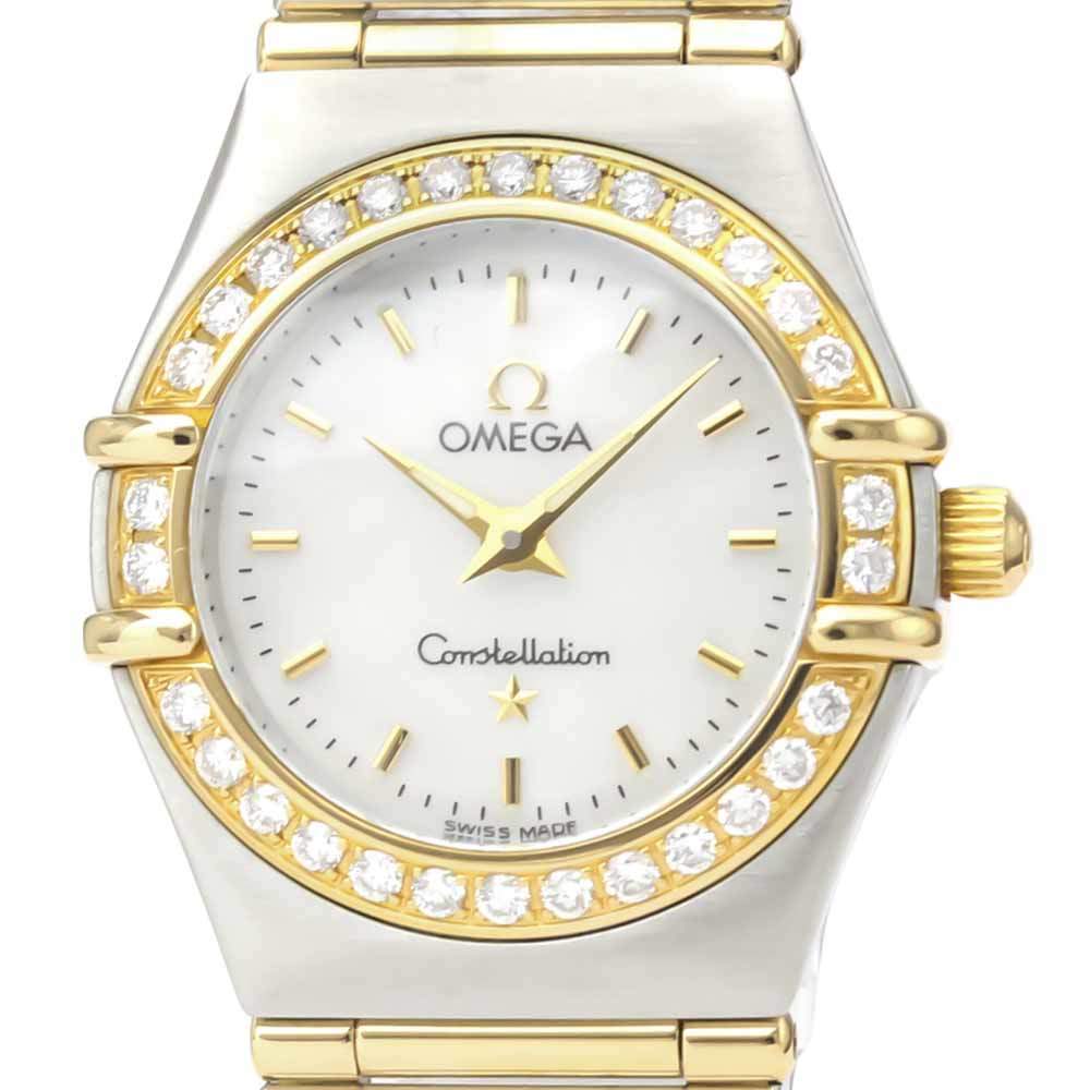 Pre Owned Omega MOP Diamonds 18K Yellow Gold And Stainless Steel Constellation 1267.70 Quartz Women's Wristwatch 22 MM
