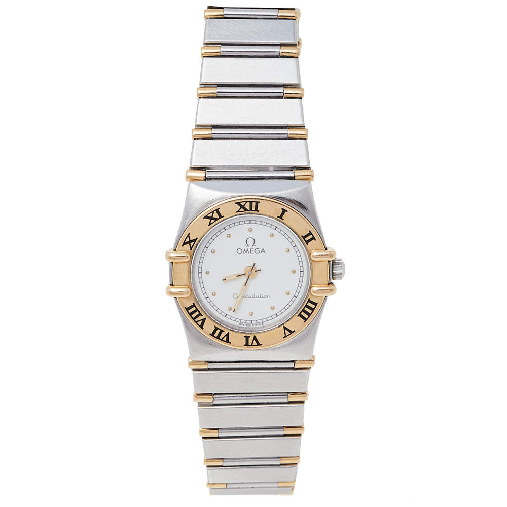 Pre Owned Omega Vintage White 18K Yellow Gold & Stainless Steel Constellation 795.108 Women's Wristwatch 23 mm