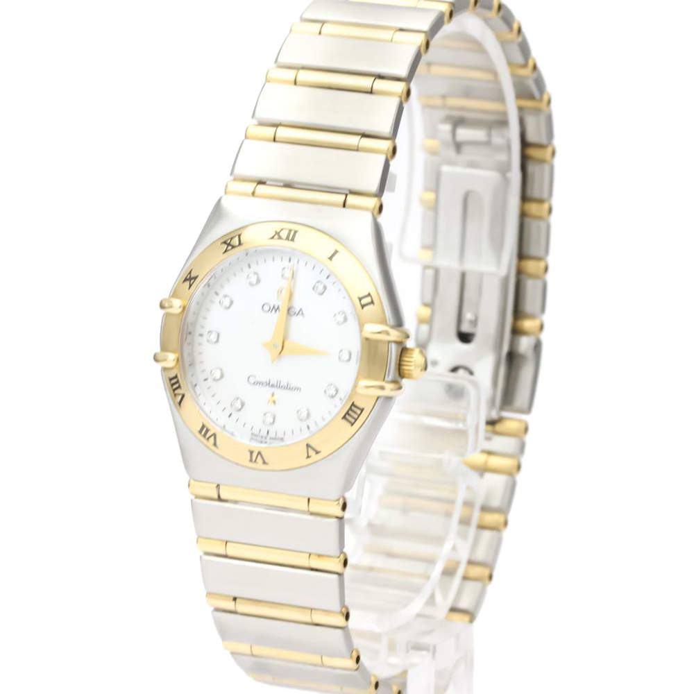 Pre Owned Omega MOP Diamonds 18k Yellow Gold And Stainless Steel Constellation 1272.75 Quartz Women's Wristwatch 25 MM