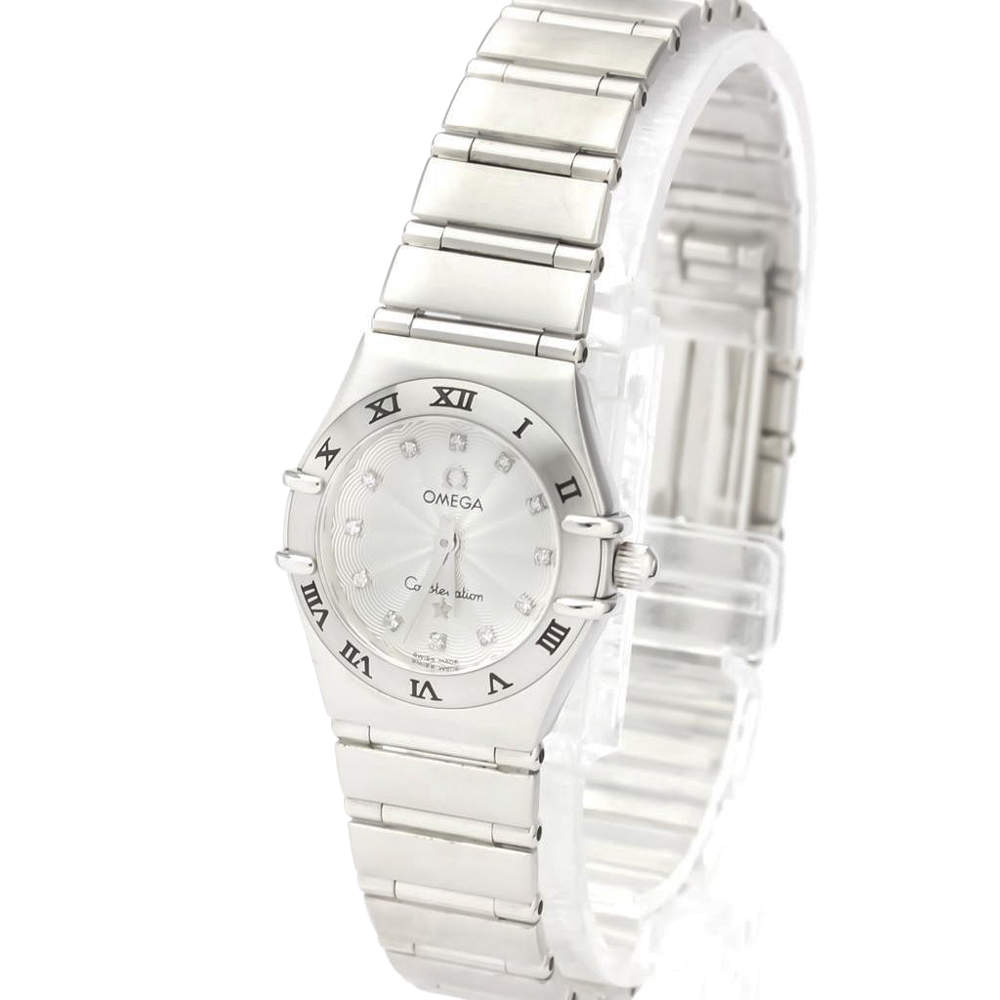 Pre Owned Omega Silver Diamonds Stainless Steel Constellation 1562.36 Quartz Women's Wristwatch 22 MM