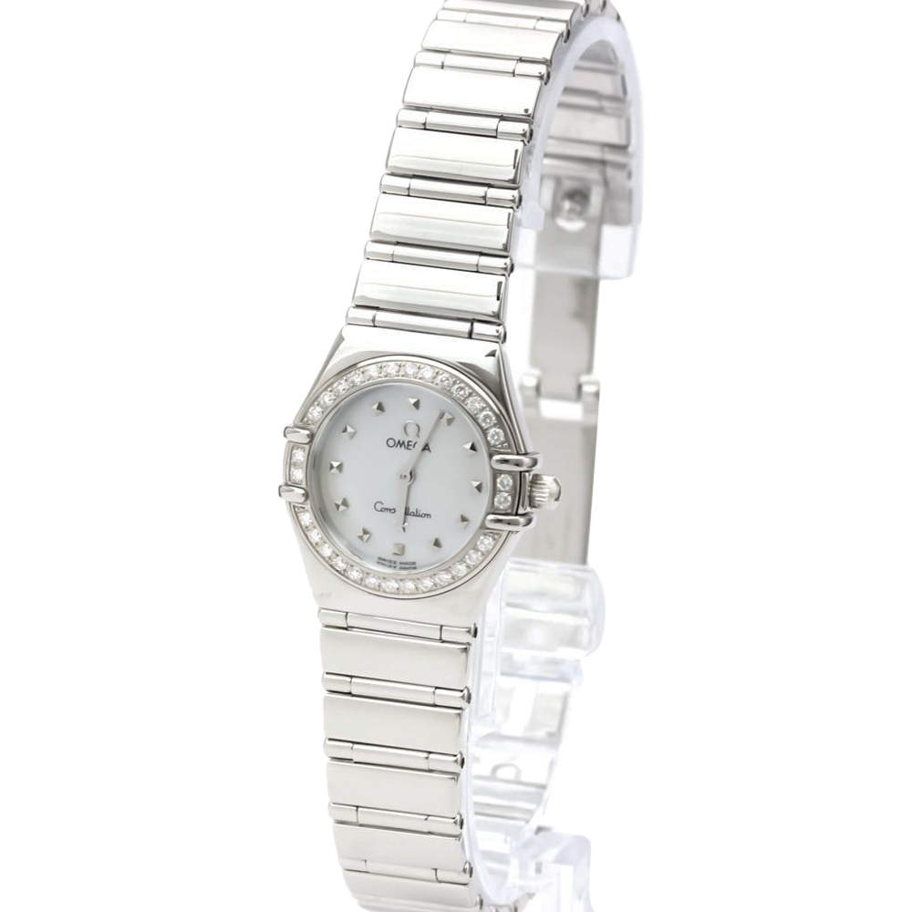 Pre Owned Omega MOP Diamonds Stainless Steel Constellation My Choice 1465.71 Women's Wristwatch 22 MM
