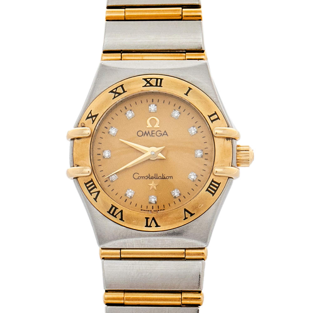 Omega 18K Yellow Gold & Stainless Steel Diamonds Constellation 95 1262.15.00 Women's Wristwatch 22.5 mm