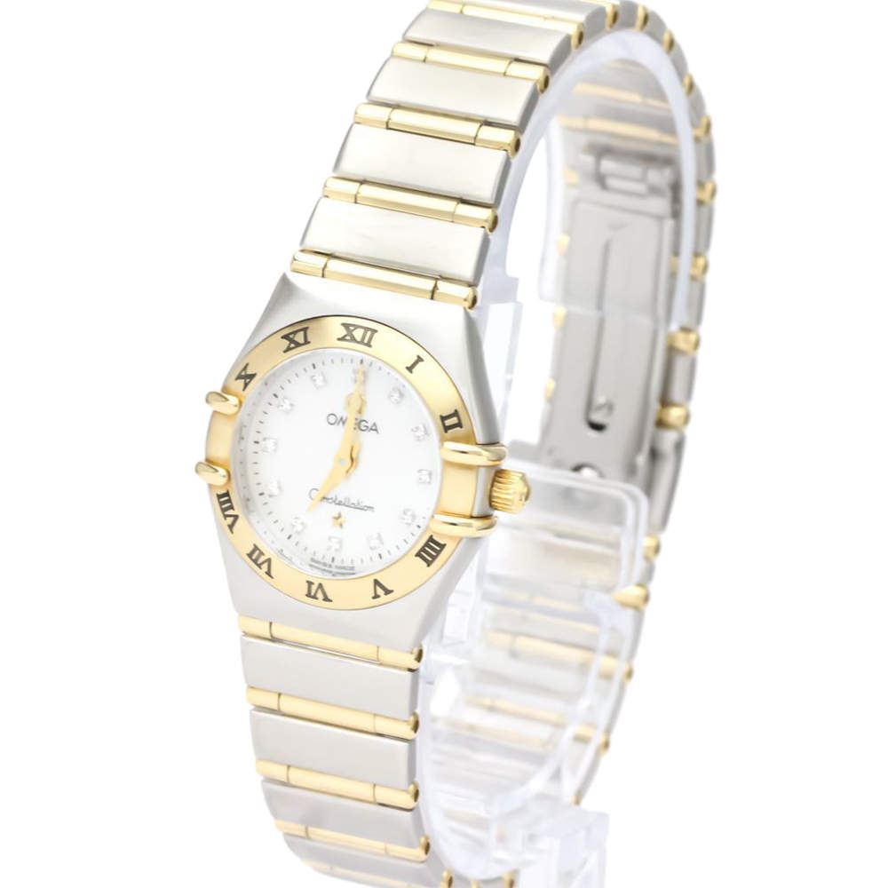 Pre Owned Omega MOP 18k Yellow Gold And Stainless Steel Constellation 1262.75 Women's Wristwatch 22 MM