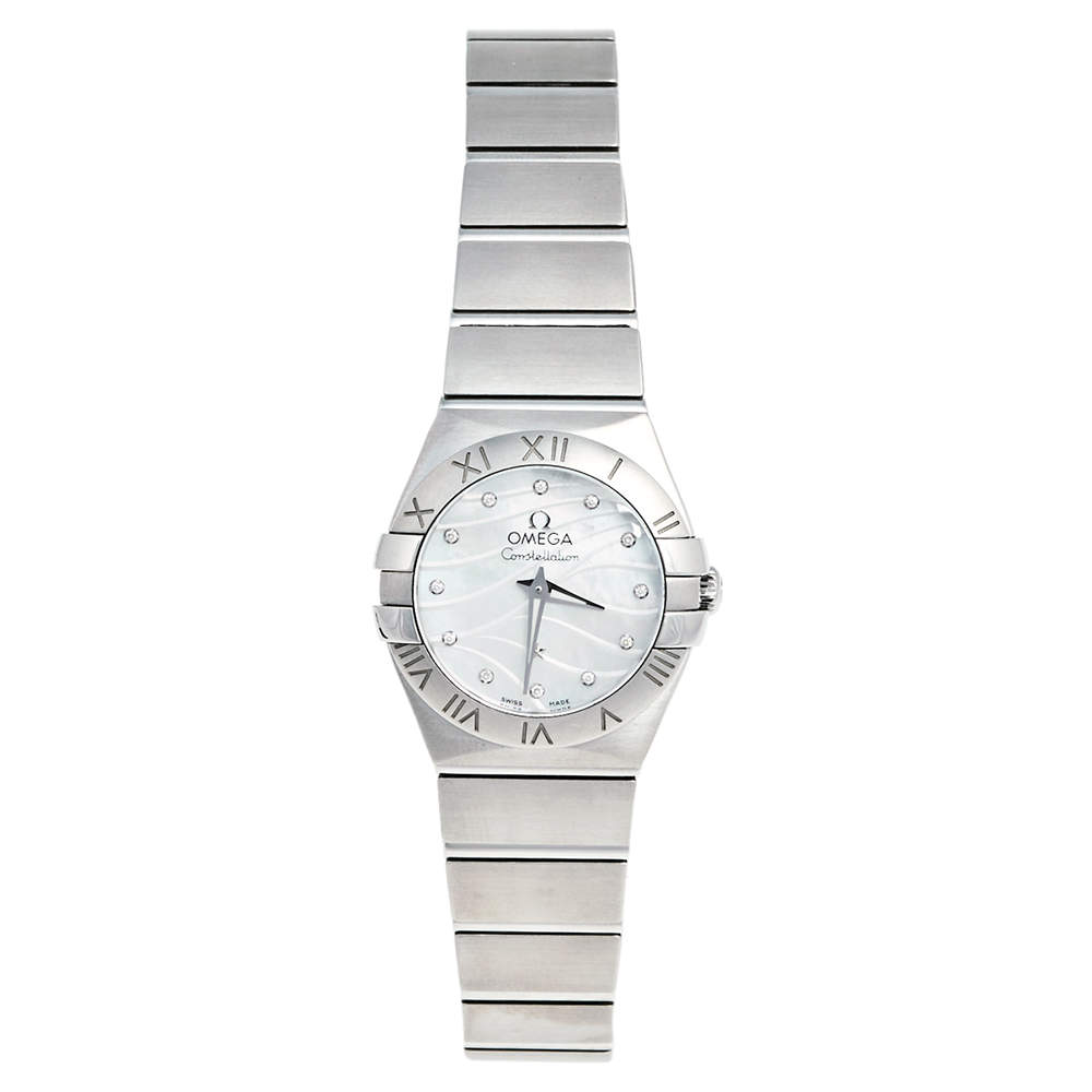 Pre Owned Omega Mother of Pearl Stainless Steel Diamond Constellation 123.10.24.60.55.003 Women's Wristwatch 24 mm