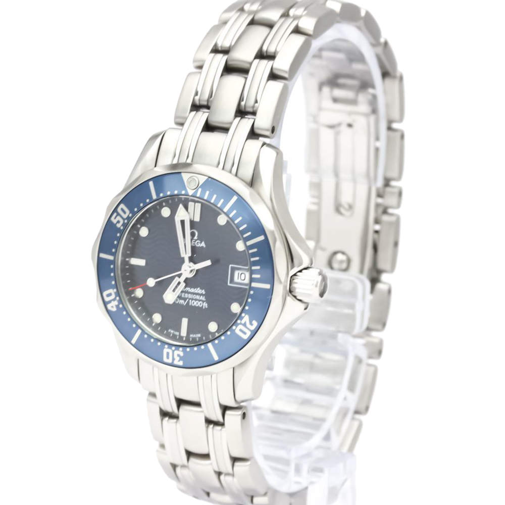 Pre Owned Omega Blue Stainless Steel Seamaster Professional 300M 2583.80 Quartz Women's Wristwatch 29 MM