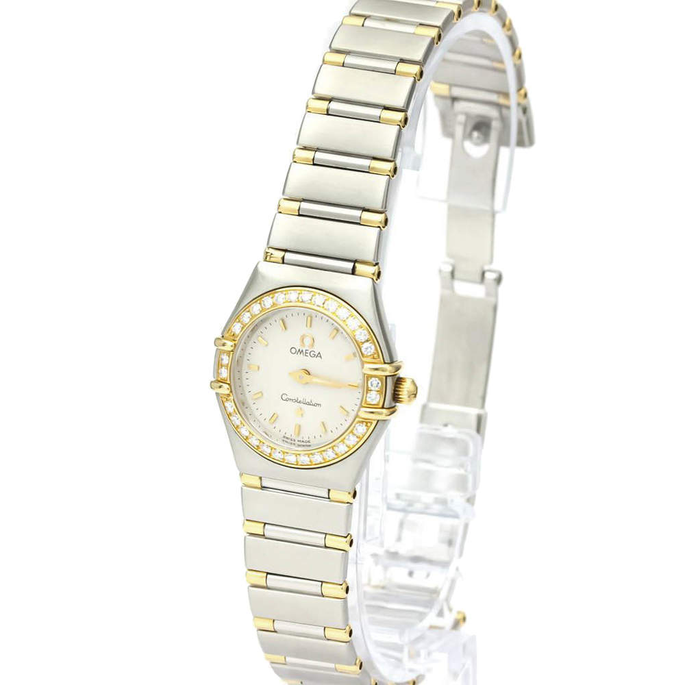 Pre Owned Omega Silver Diamonds 18k Yellow Gold And Stainless Steel Constellation 1367.30 Women's Wristwatch 22 MM