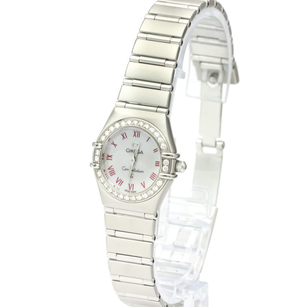 Pre Owned Omega Silver Diamonds Stainless Steel Constellation Quartz Women's Wristwatch 22MM