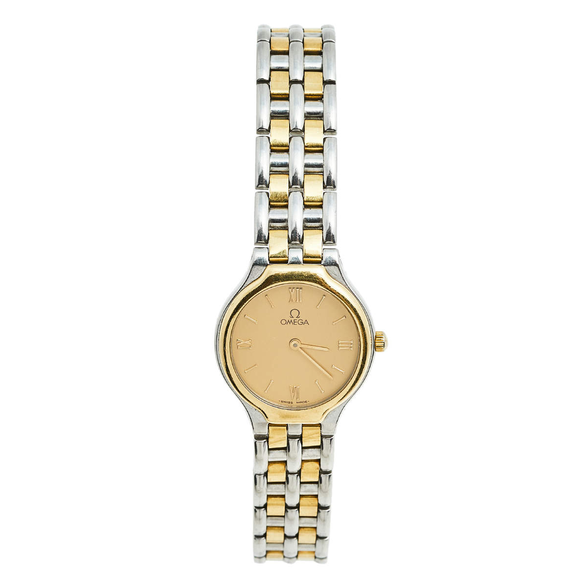 Pre Owned Omega Champagne 18K Yellow Gold Stainless Steel De Ville 795.0901 Women's Wristwatch 23 mm