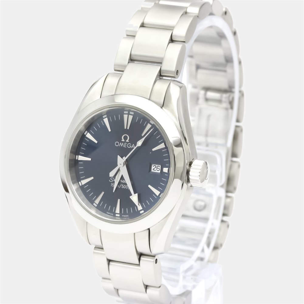Pre Owned Omega Blue Stainless Steel Seamaster Aqua Terra Quartz 2577.80 Women's Wristwatch 29 MM
