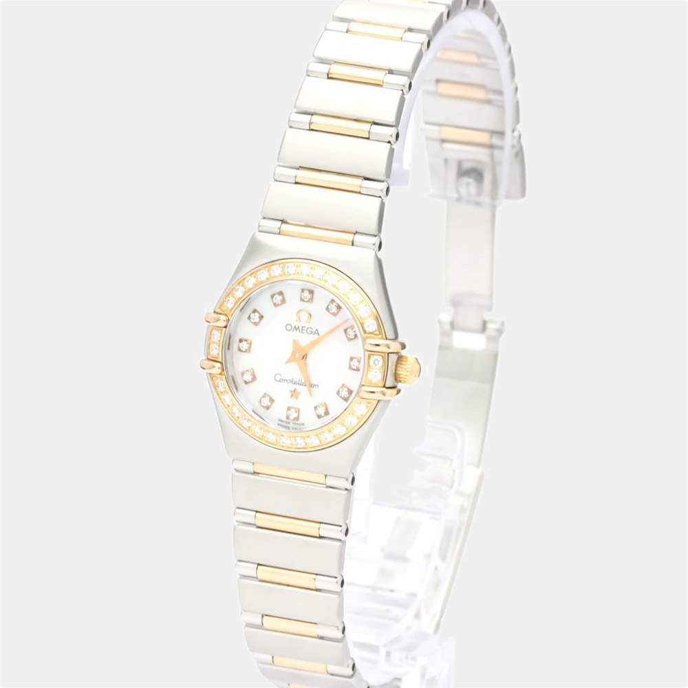 Omega MOP Diamonds 18K Rose Gold And Stainless Steel Constellation 1360.75 Women's Wristwatch 22 MM
