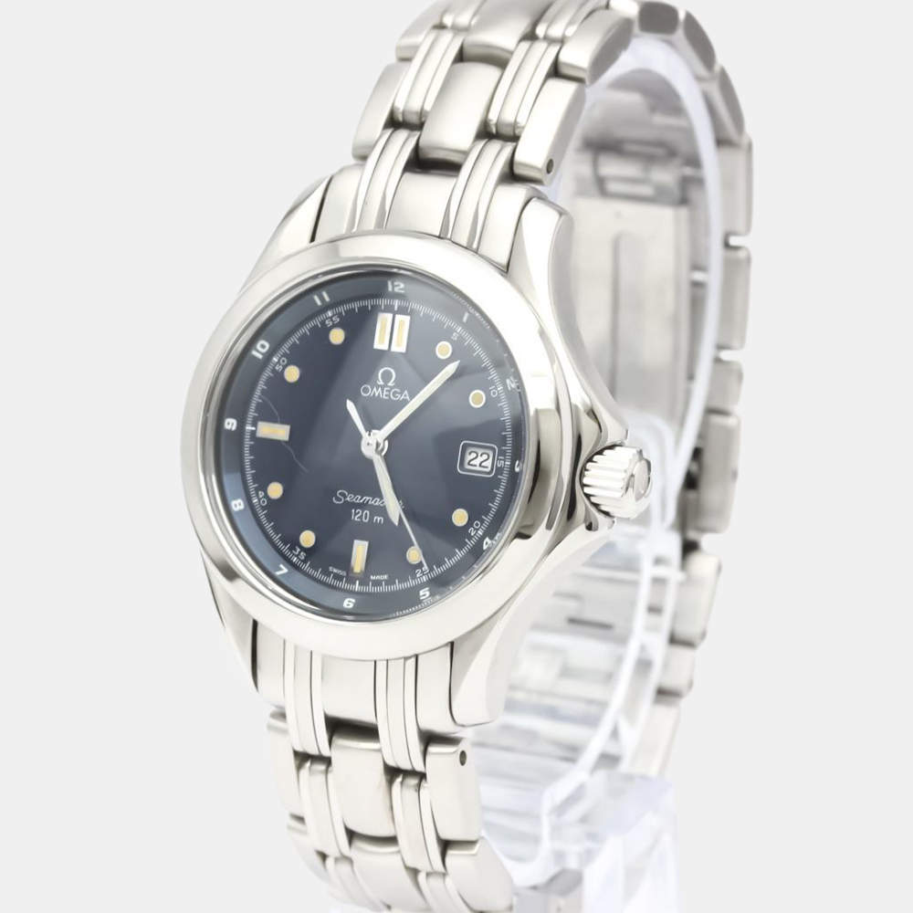 Pre Owned Omega Blue Stainless Steel Seamaster 120M Quartz 2571.80 Women's Wristwatch 28 MM