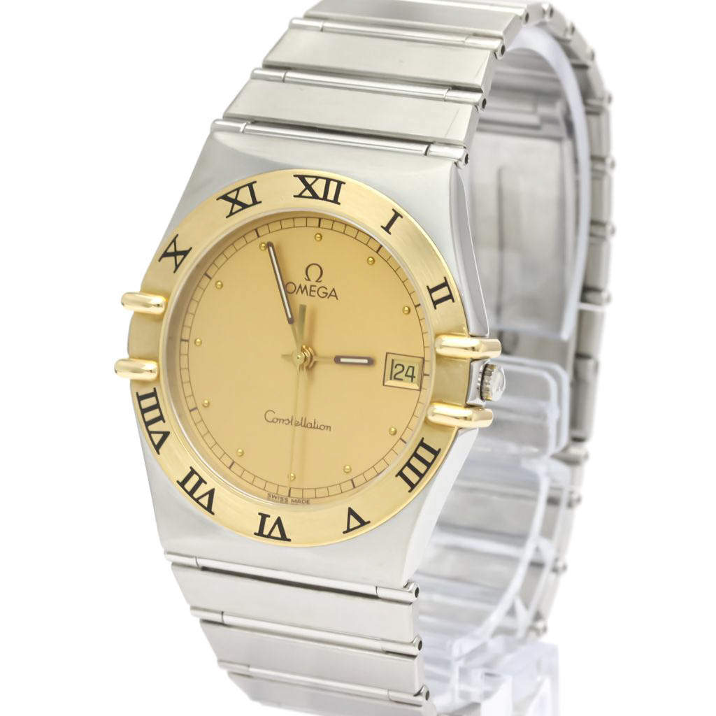 Pre Owned Omega Champagne 18K Yellow Gold And Stainless Steel Constellation Quartz 396.1070 Women's Wristwatch 33 mm