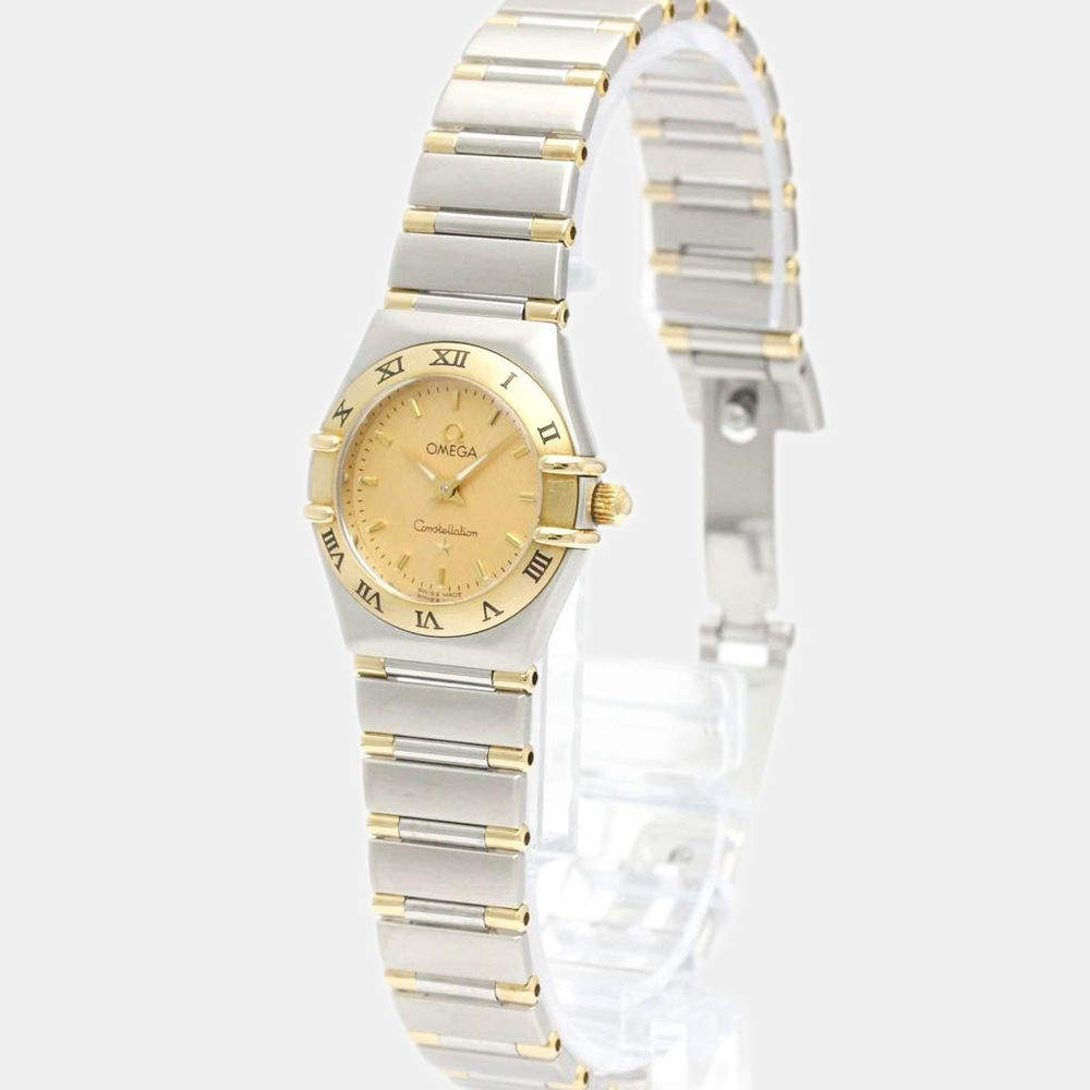 Pre Owned Omega Champagne 18K Yellow Gold And Stainless Steel Constellation 1362.10 Quartz Women's Wristwatch 22 mm