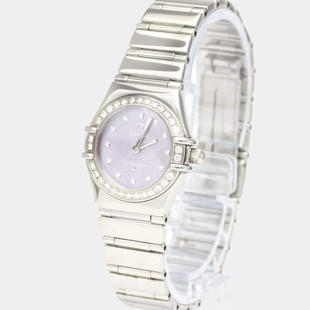 Pre Owned Omega Pink Shell Diamond Stainless Steel Constellation 1457.78 Women's Wristwatch 22 mm