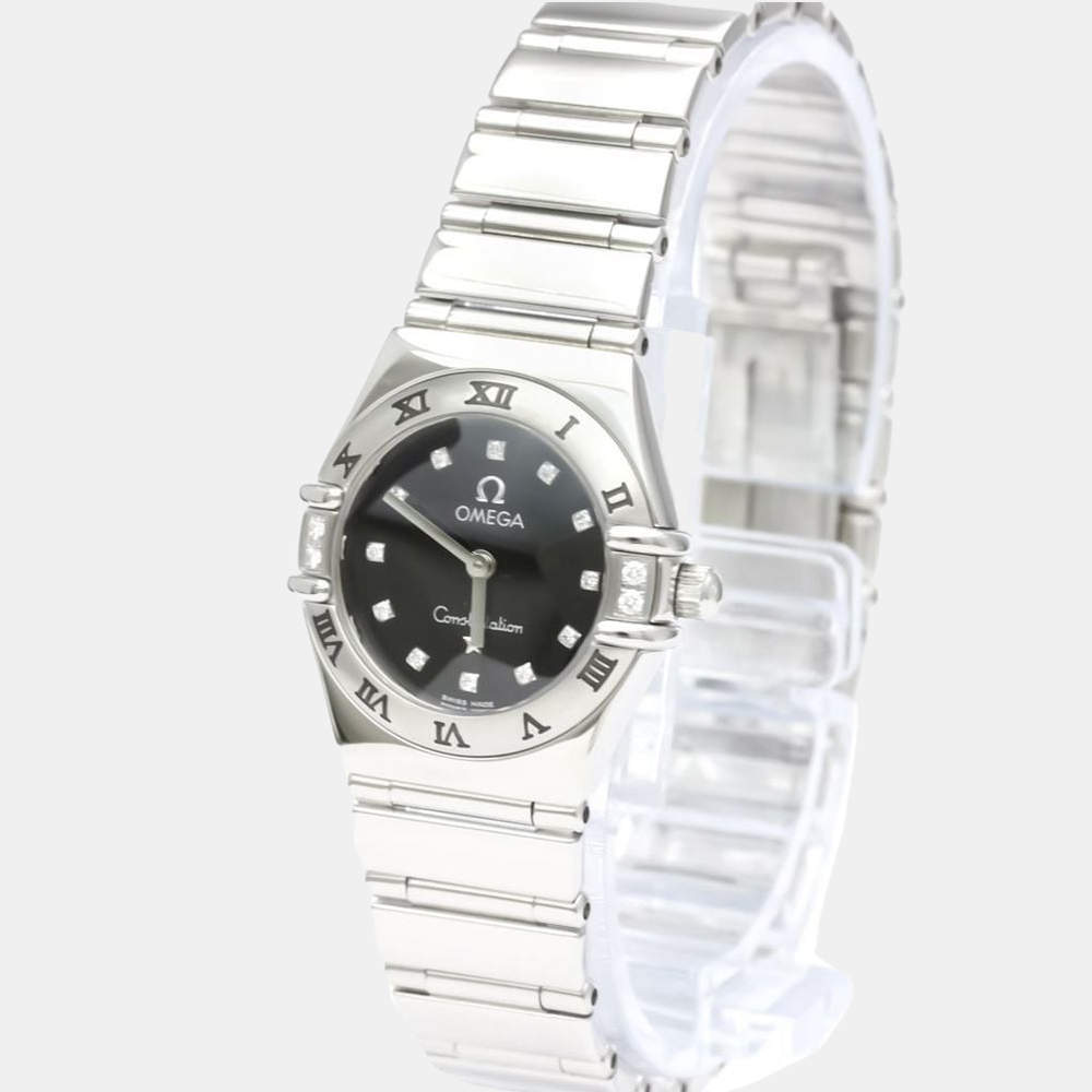 Pre Owned Omega Black Stainless Steel Constellation 1566.56 Quartz Women's Wristwatch 22 mm