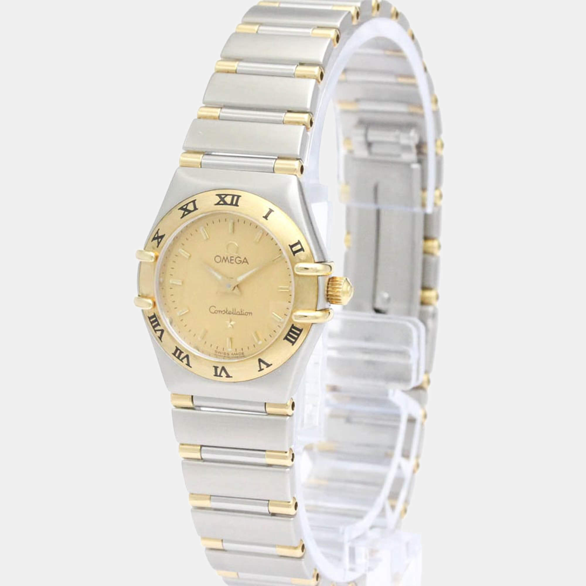 Pre Owned Omega Gold 18k Yellow Gold And Stainless Steel Constellation 1372.10 Quartz Women's Wristwatch 25 mm