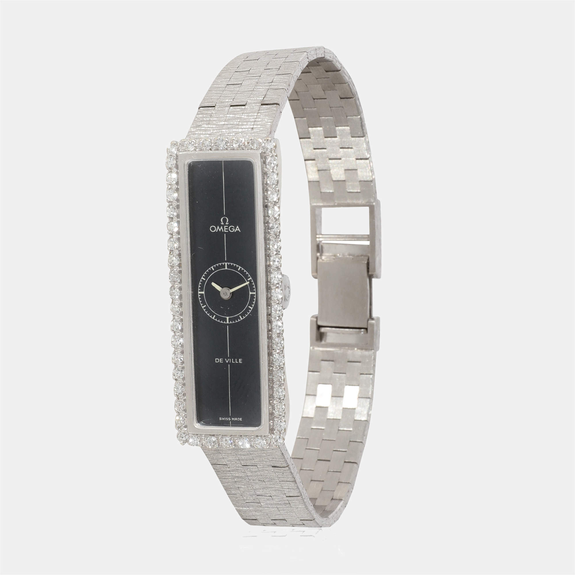 Omega Blue 18k White Gold De Ville Quartz Women's Wristwatch 15 mm