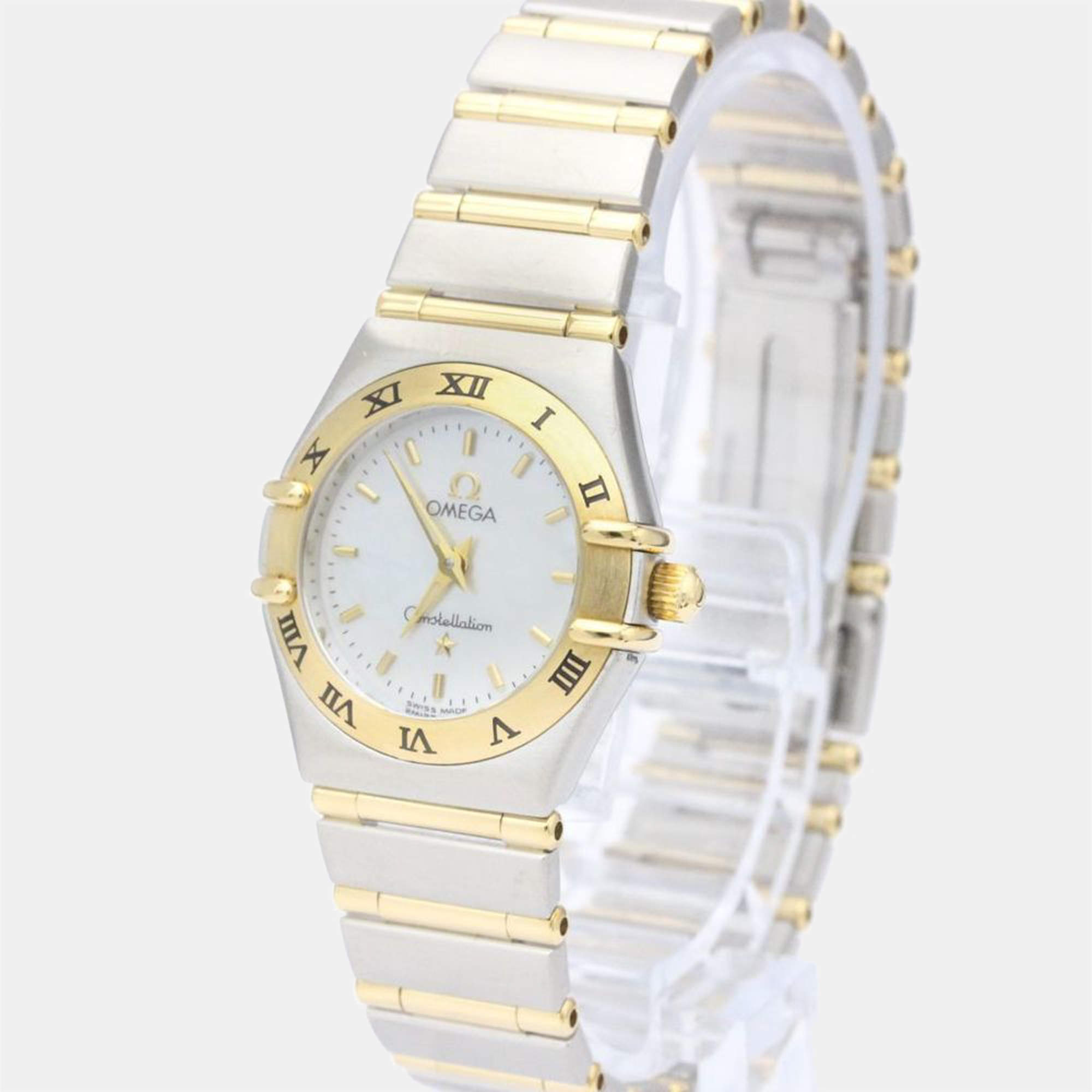 Pre Owned Omega White 18K Yellow Gold And Stainless Steel Constellation 1262.70 Quartz Women's Wristwatch 22 mm