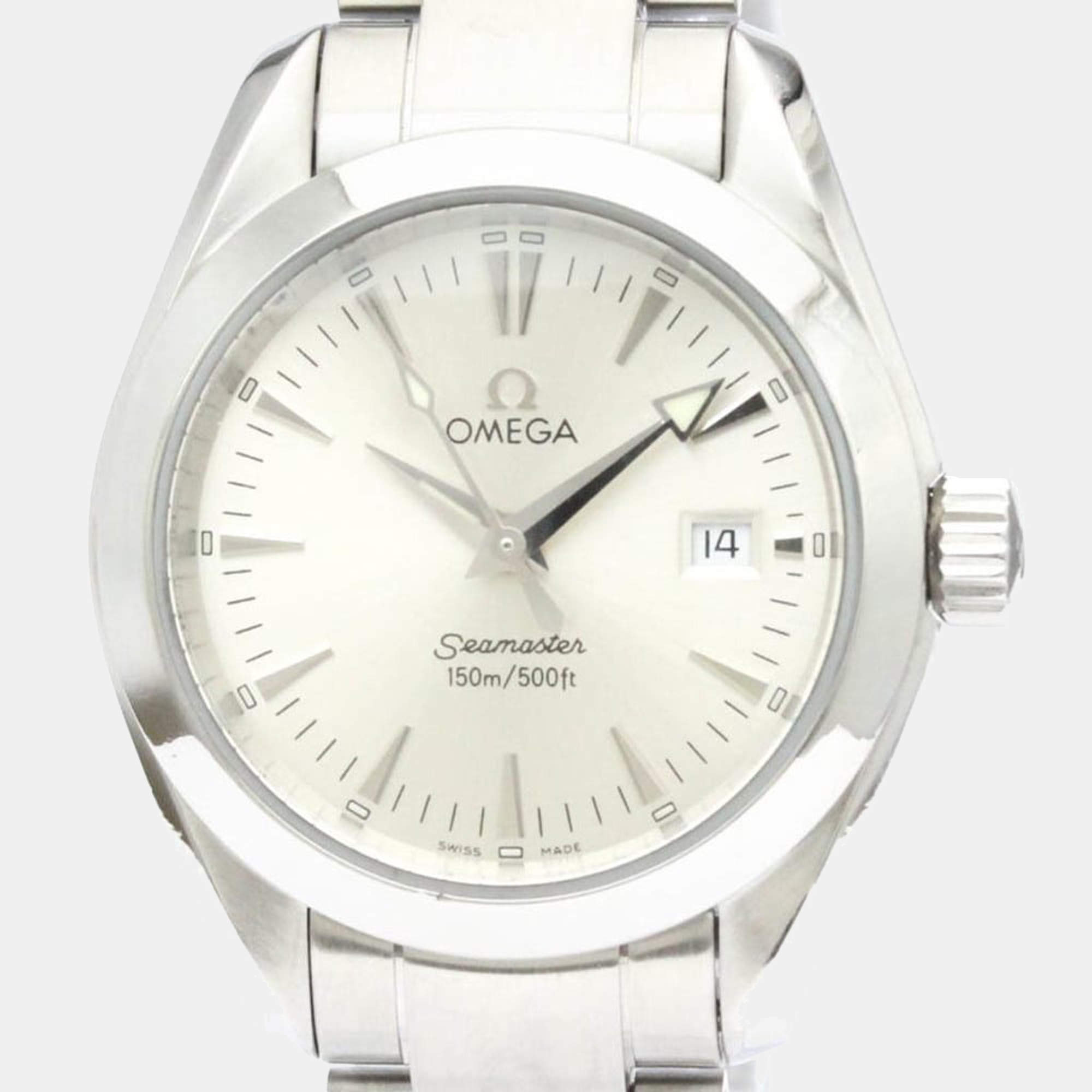 Pre Owned Omega Silver Stainless Steel Seamaster Aqua Terra 2577.30 Women's Wristwatch 29 mm