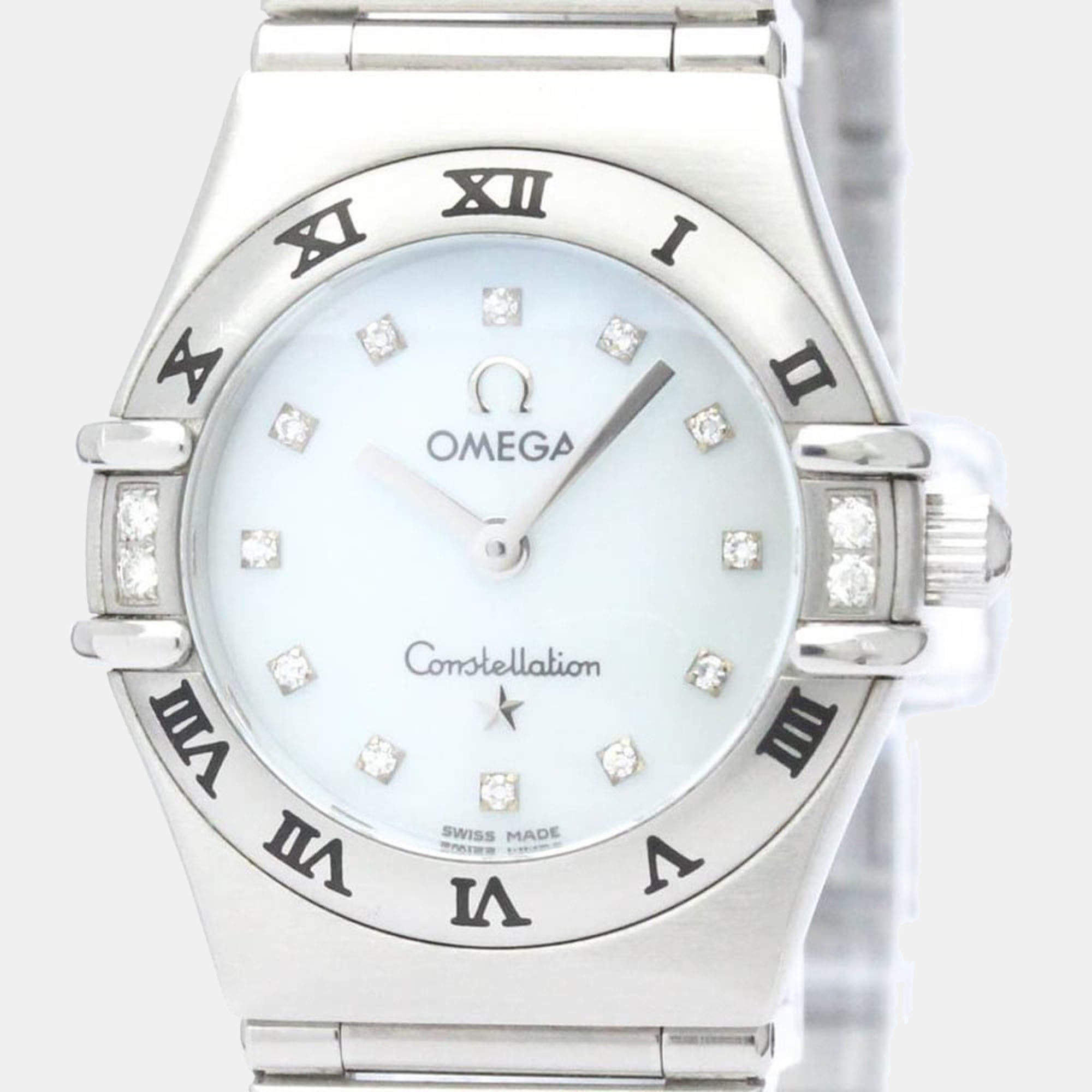Omega MOP Diamonds Stainless Steel Constellation 1567.76 Quartz Women's Wristwatch 22 mm