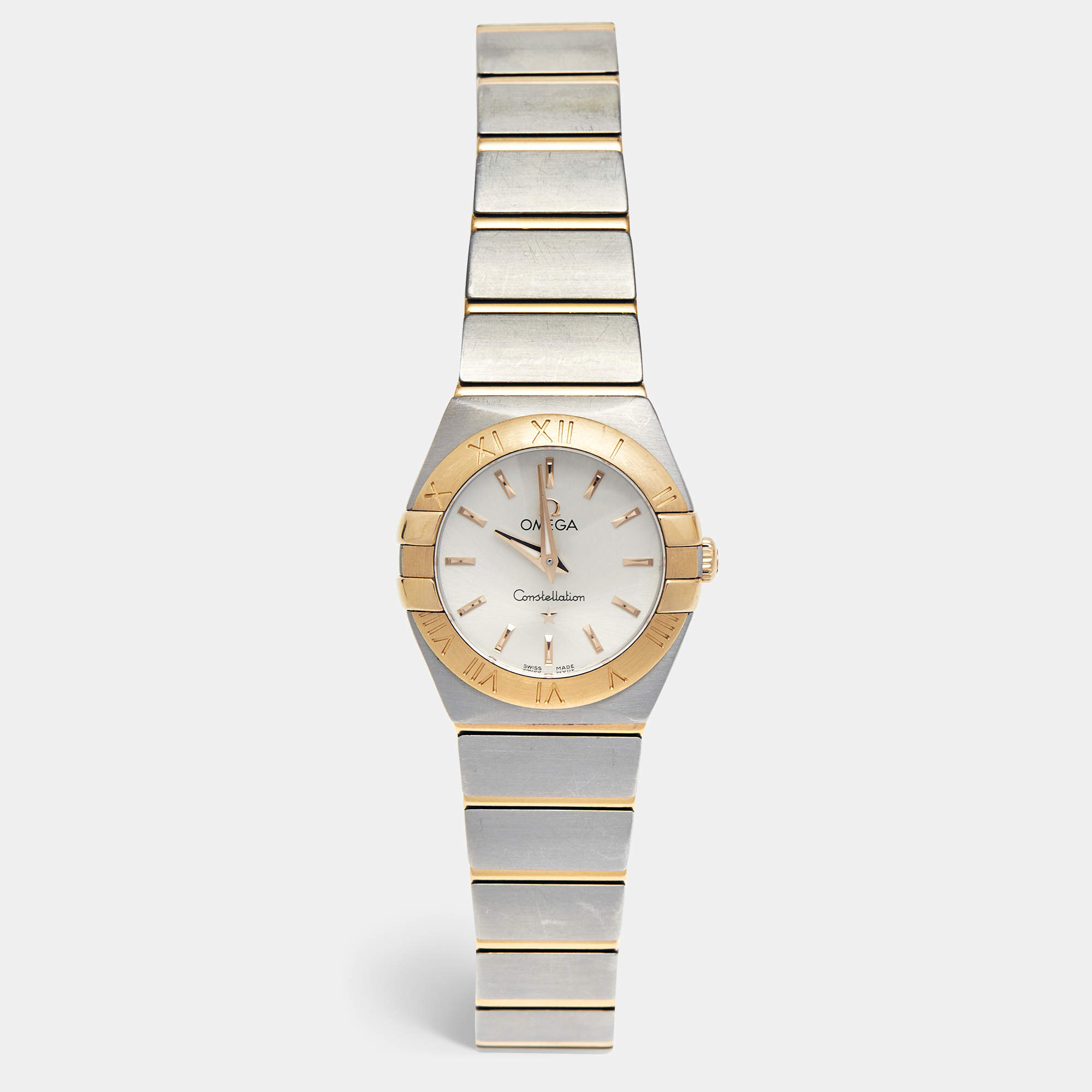 Pre Owned Omega Silver 18k Rose Gold Stainless Steel Constellation 123.20.24.60.02.001 Women's Wristwatch 24 mm