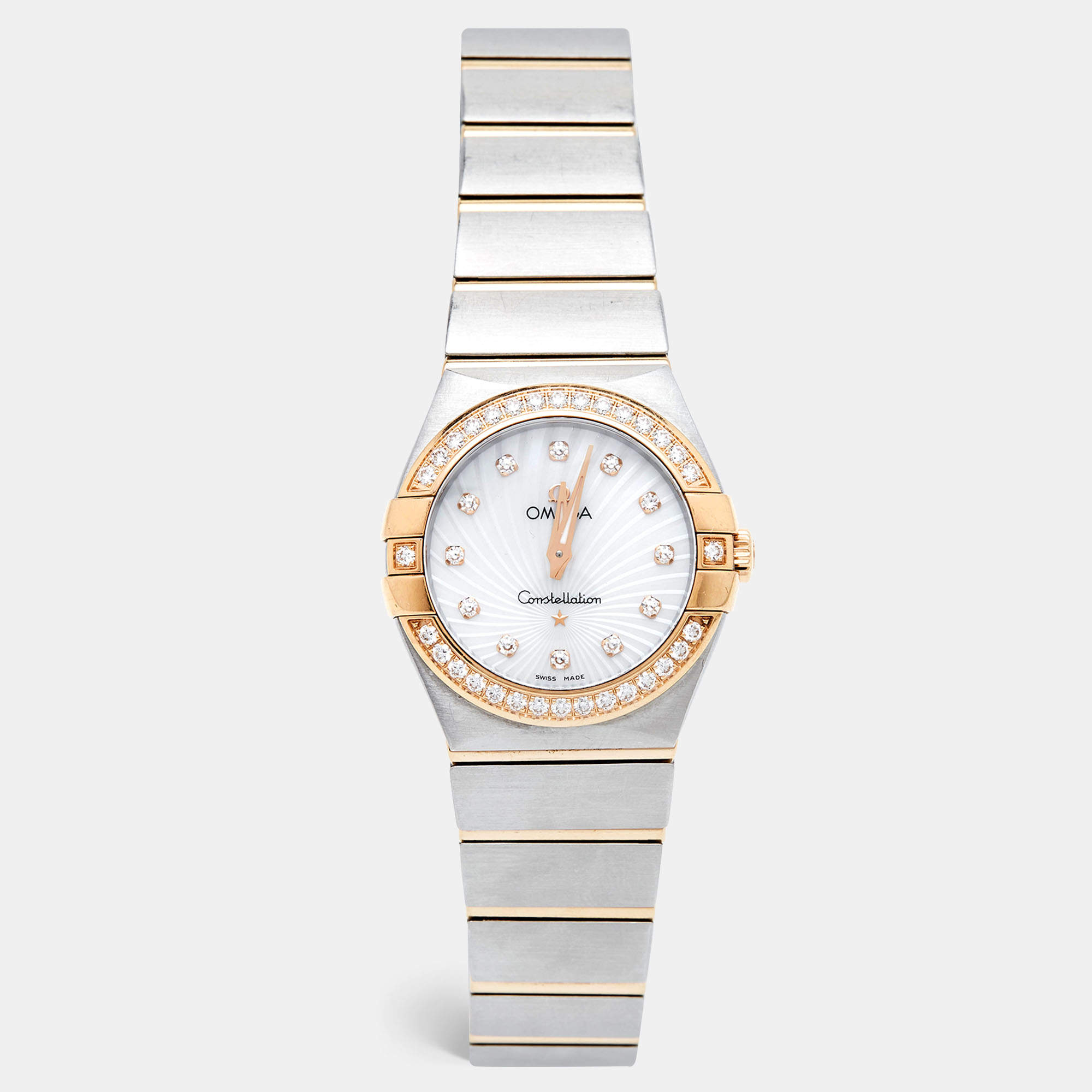 Omega Mother Of Pearl 18K Rose Gold Stainless Steel Constellation 123.25.27.60.55.002 Women's Wristwatch 27 mm