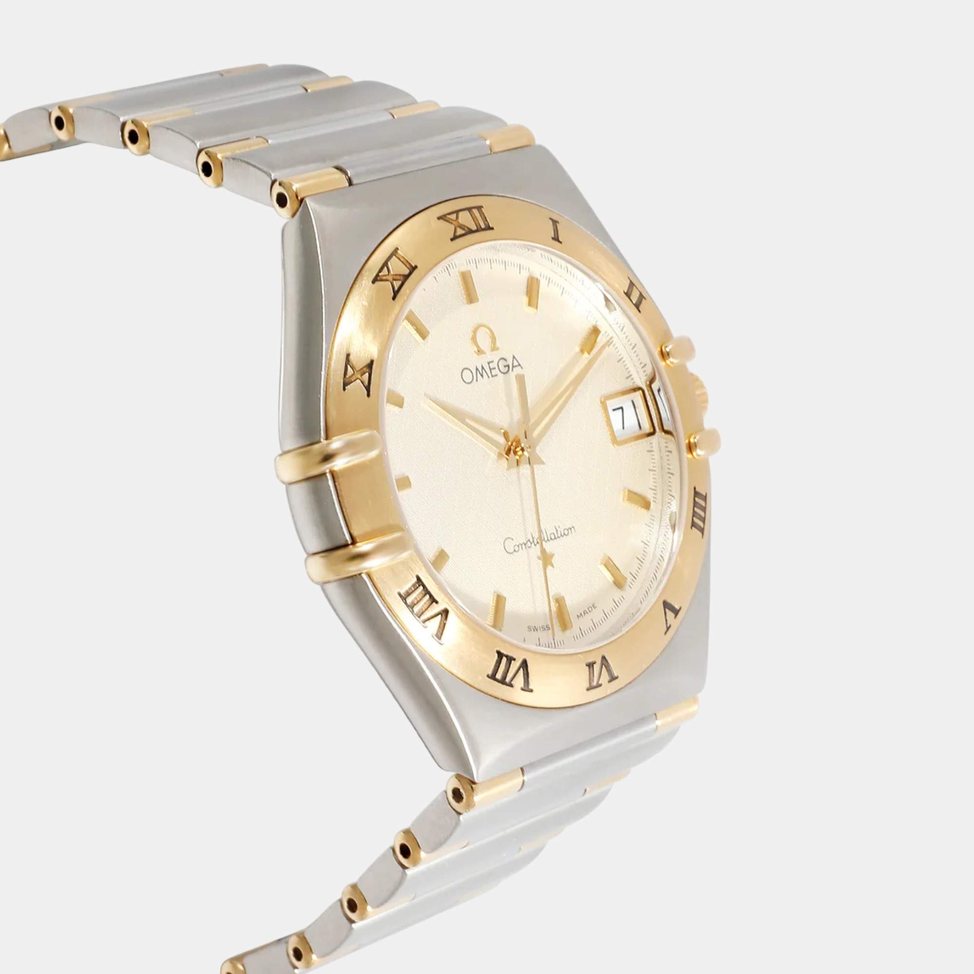 Omega White 18K Yellow Gold And Stainless Steel Constellation