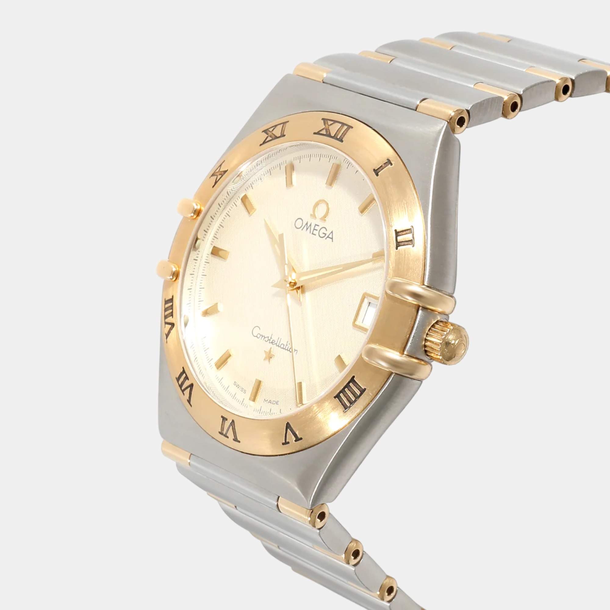 Omega White 18K Yellow Gold And Stainless Steel Constellation