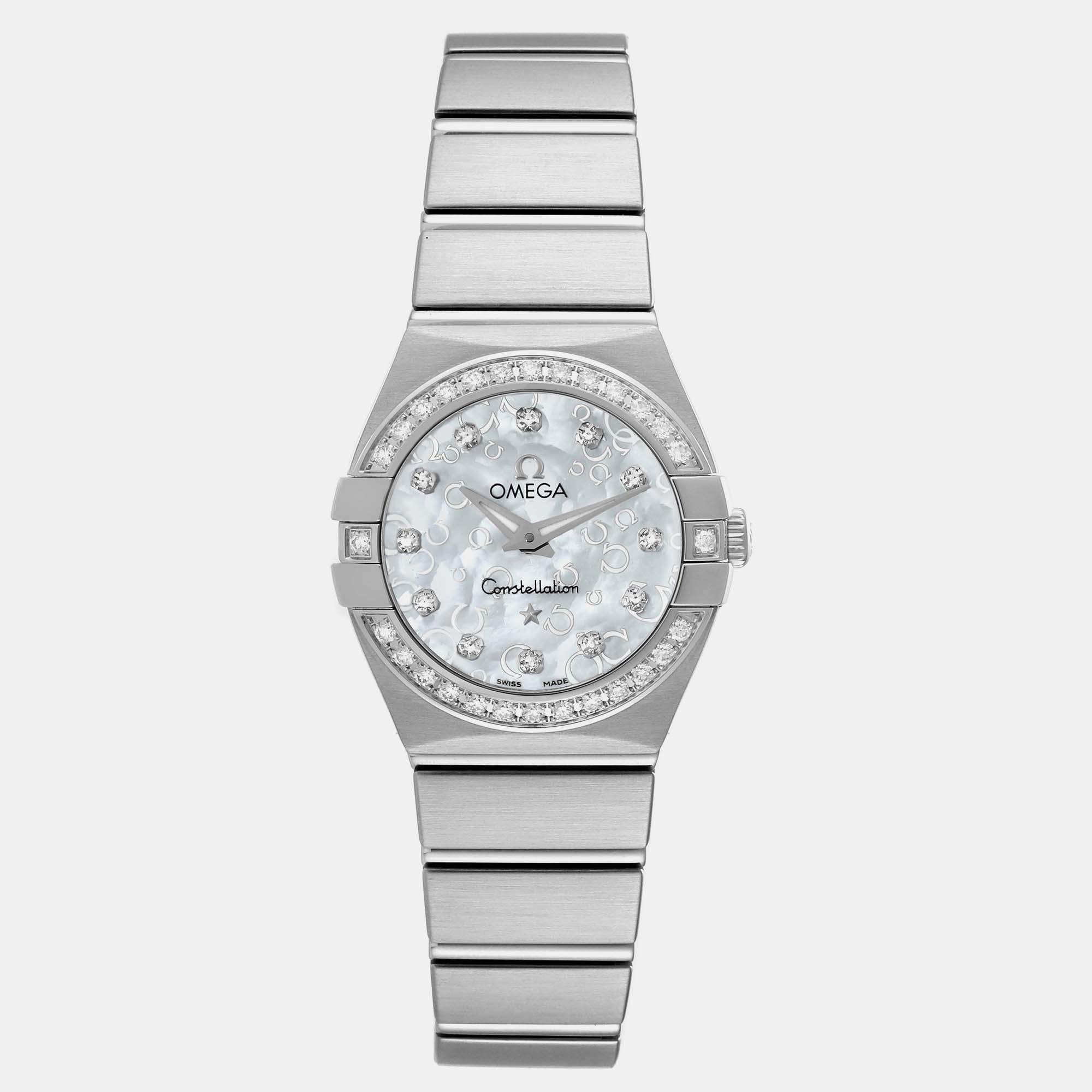 Omega Mother Of Pearl Diamond Stainless Steel Constellation 123.15.24.60.52.001 Quartz Women's Wristwatch 24 mm