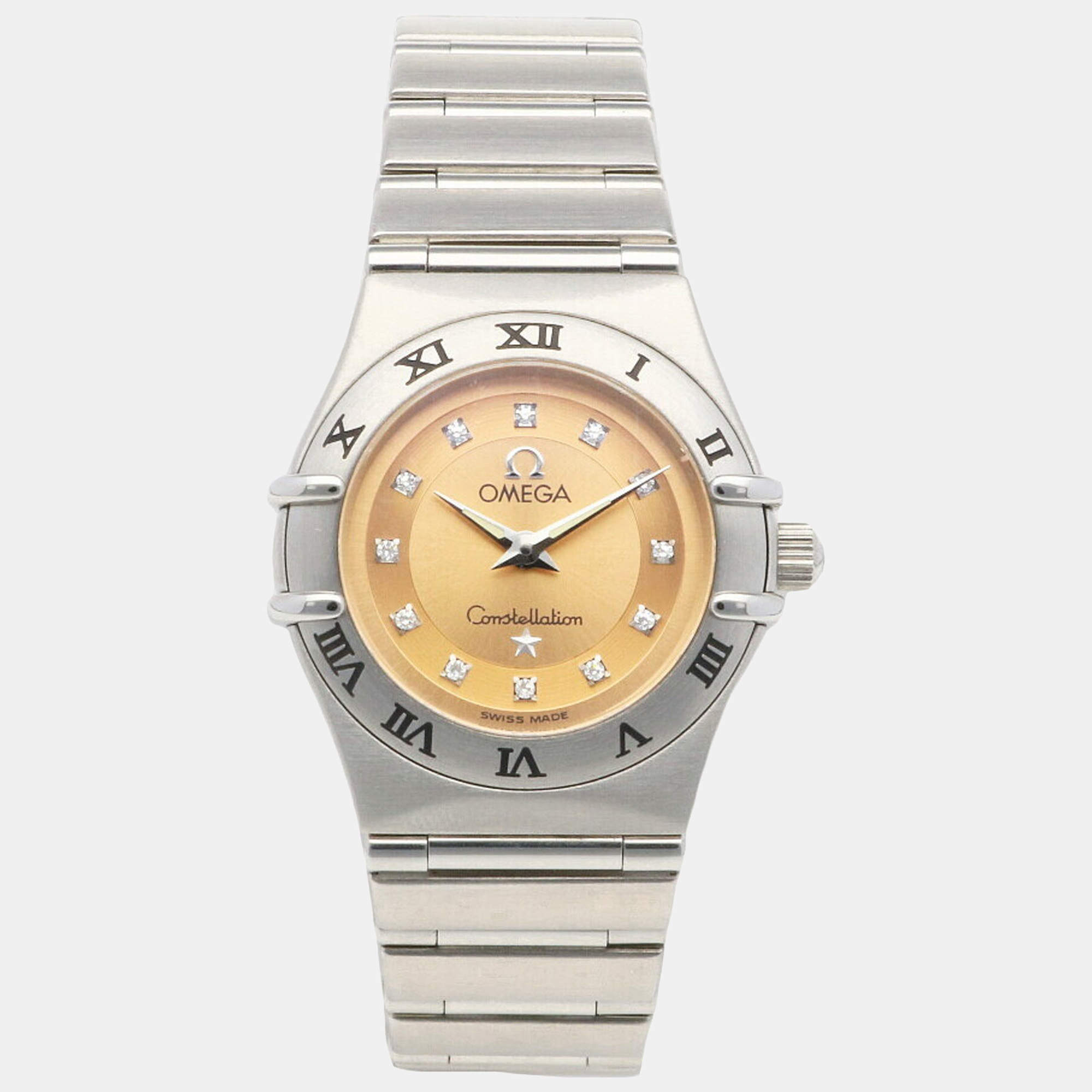 Pre Owned Omega Orange Stainless Steel Constellation Quartz Women's Wristwatch 23 mm