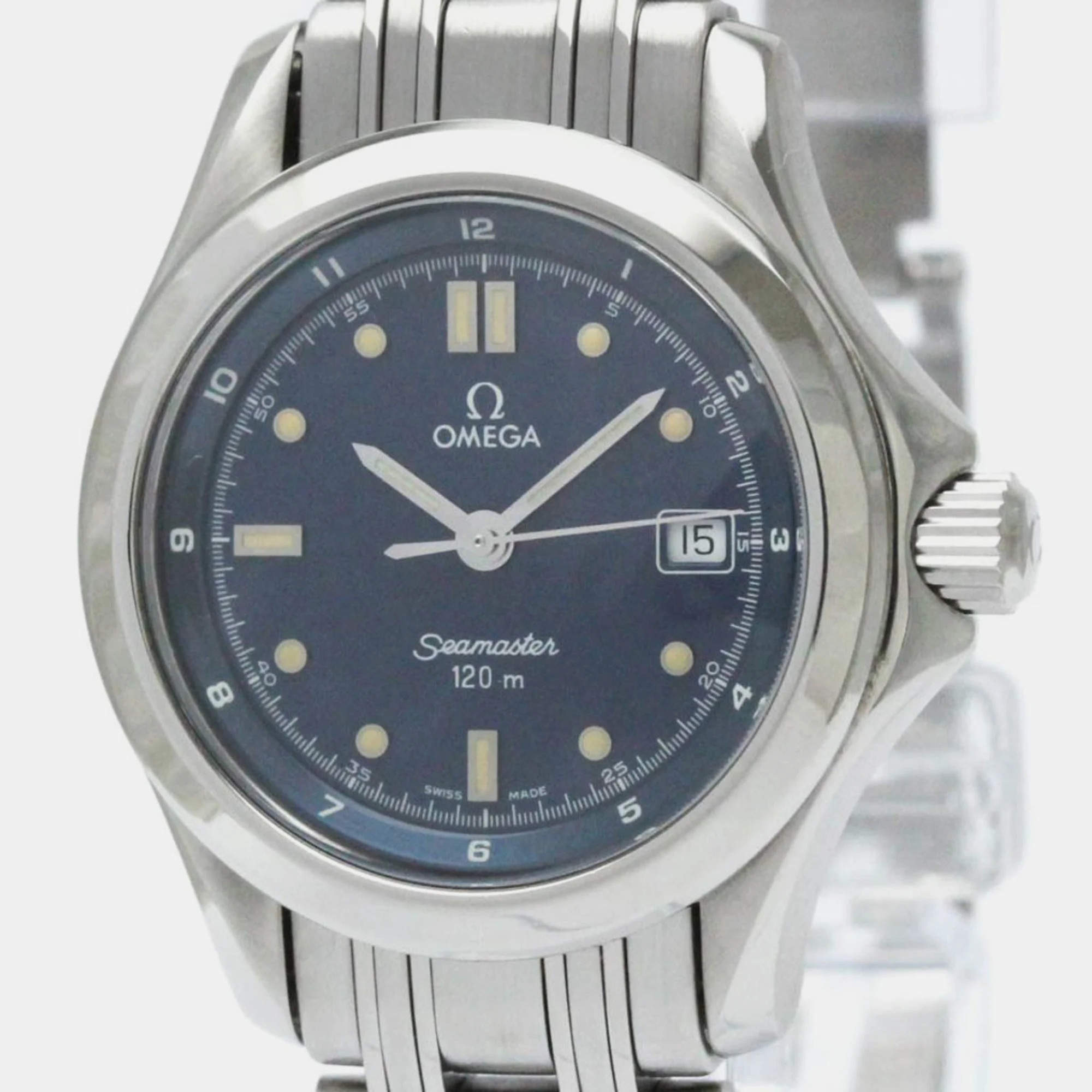 Omega Blue Stainless Steel Seamaster 2571.80 Quartz Women's Wristwatch 28 mm