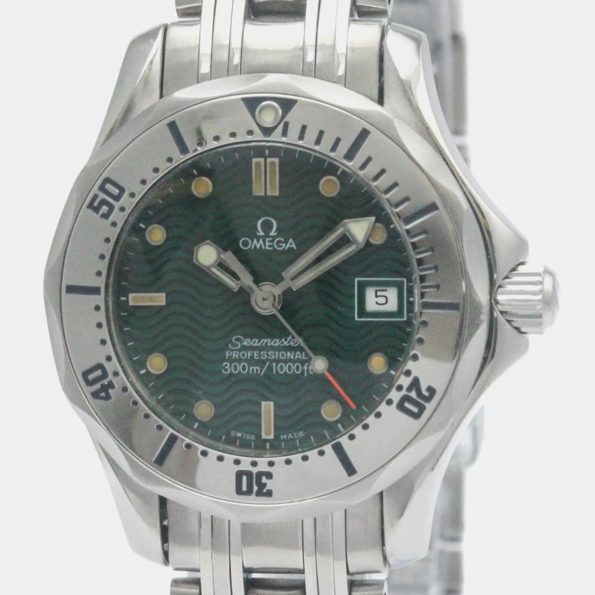 Omega Green Stainless Steel Seamaster 2584.41 Quartz Women's Wristwatch 29 mm