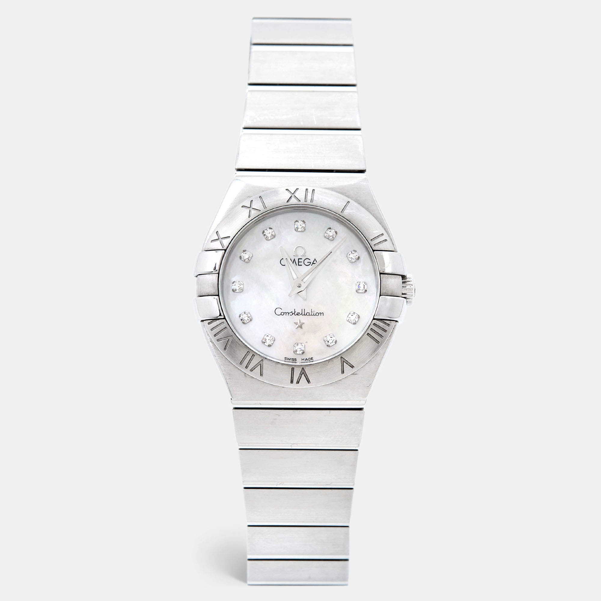 Omega Mother Of Pearl Stainless Steel Diamond Constellation 123.10.27.60.55.001 Women's Wristwatch 27 mm