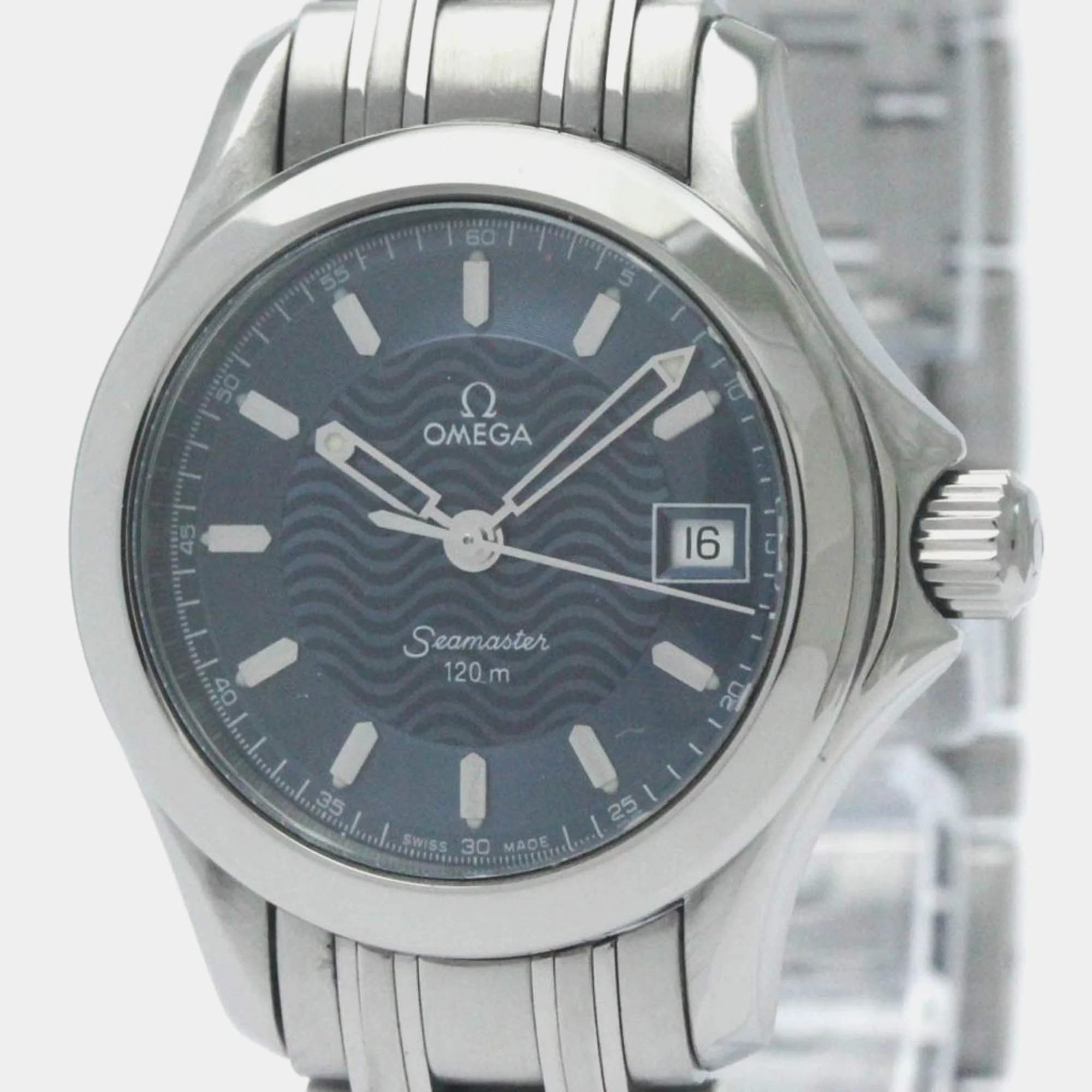 Omega Blue Stainless Steel Seamaster 2581.81 Quartz Women's Wristwatch 26 mm