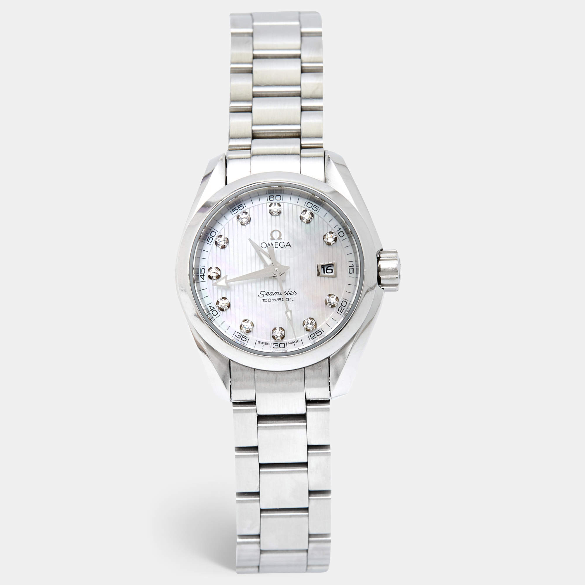Pre Owned Omega Mother of Pearl Diamond Stainless Steel Seamaster Aqua Terra 231.10.30.60.55.001 Women's Wristwatch 30 mm