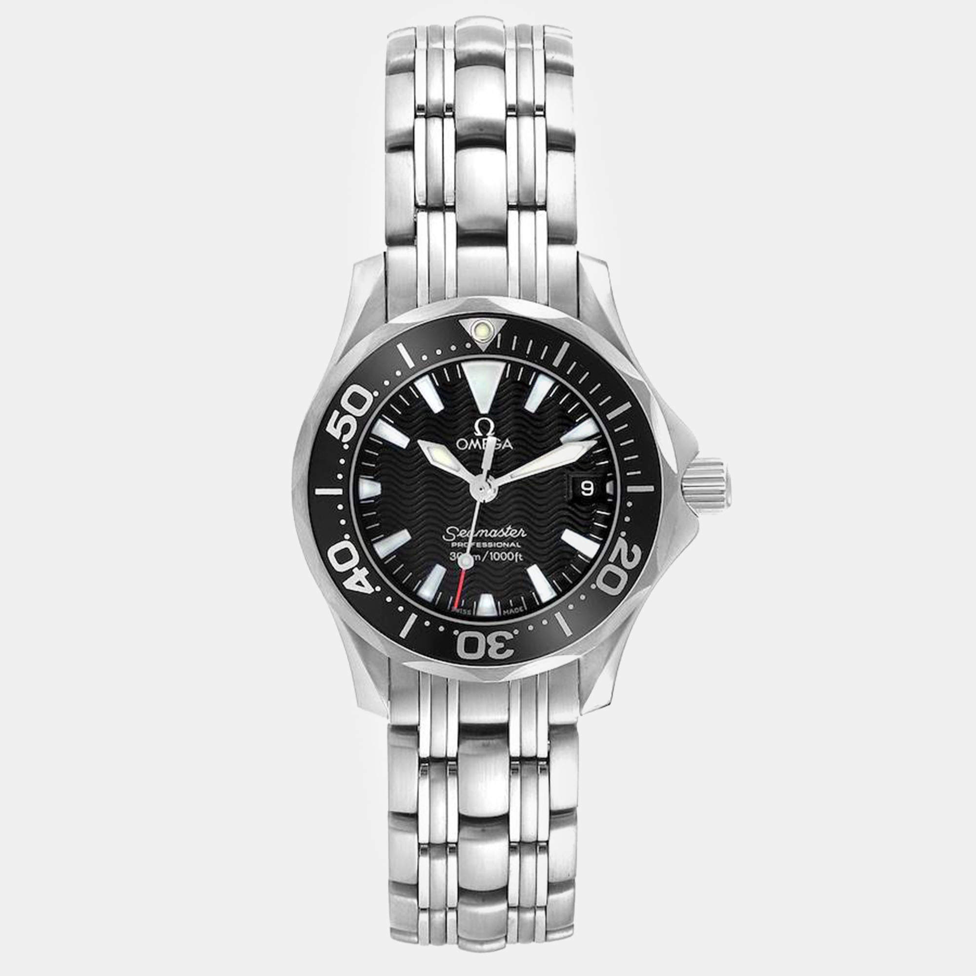 Omega Black Stainless Steel Seamaster 2282.50.00 Quartz Women's Wristwatch 28 mm